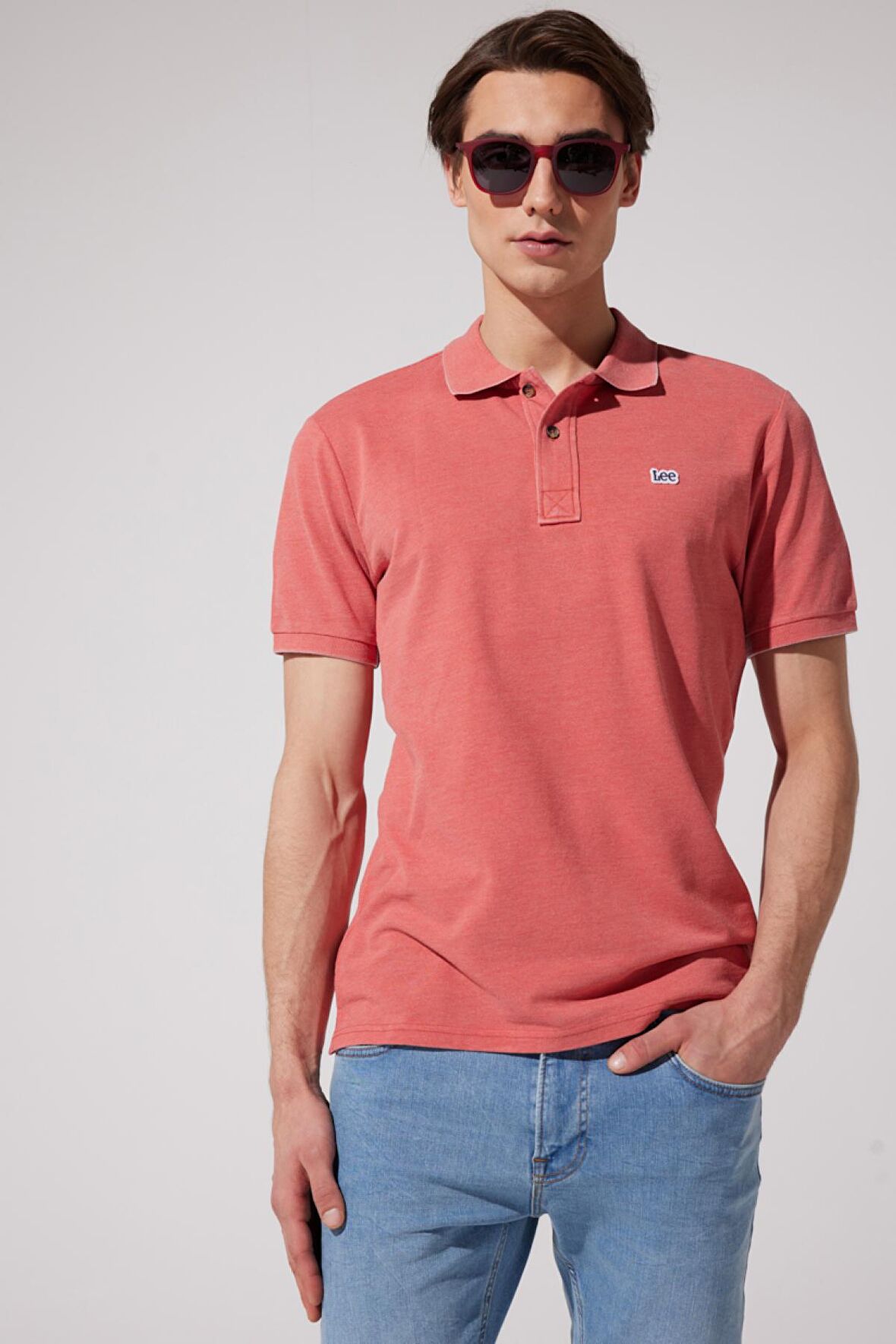 Regular Fit Normal Kesim Polo Yaka Mercan Tişört