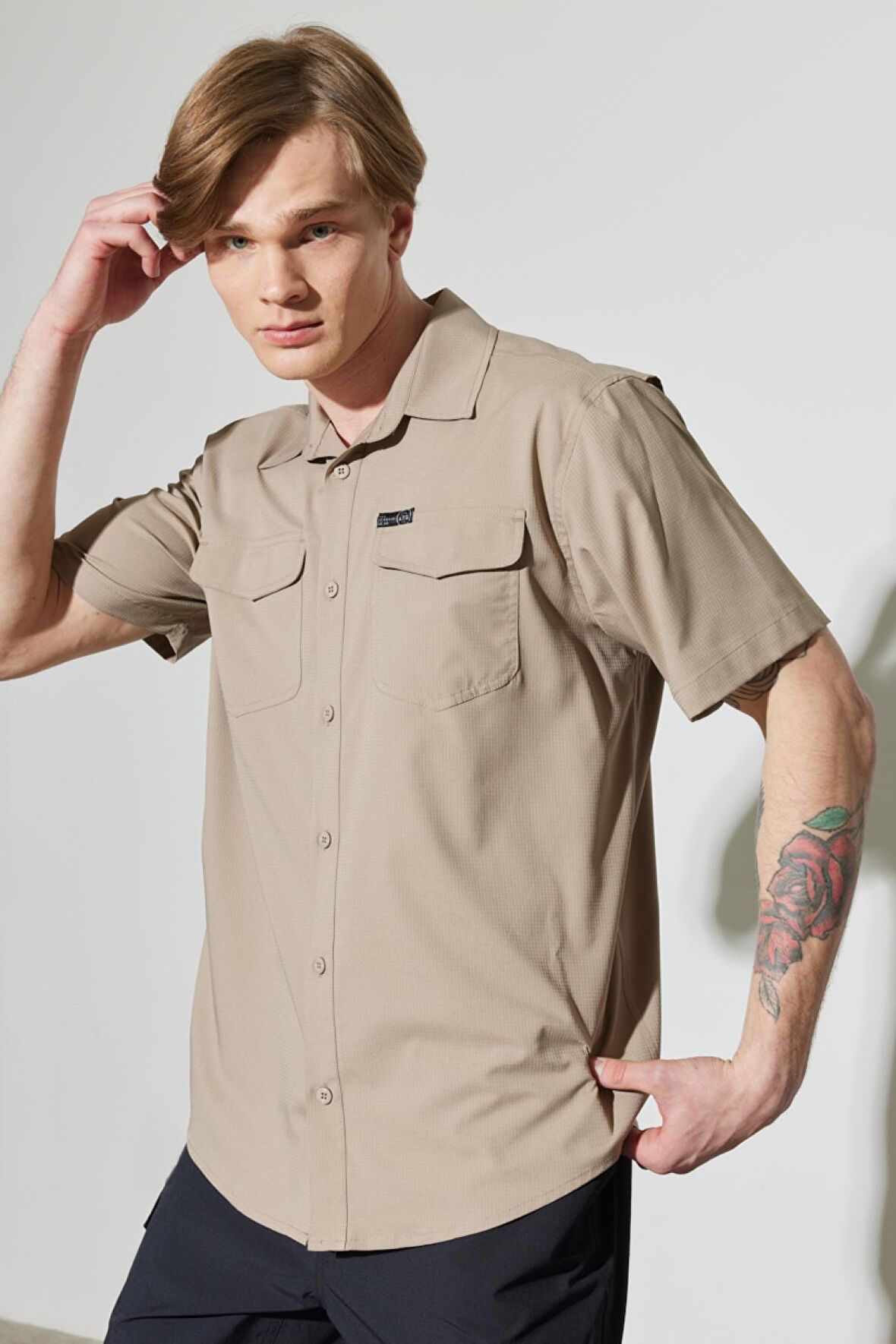 All Terrain Gear Regular Fit Normal Kesim Esnek Taş Rengi Kısa Kollu Gömlek