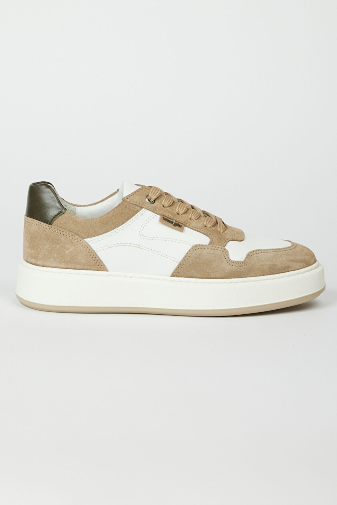%100 Deri Beyaz-Bej Sneaker Ayakkabı