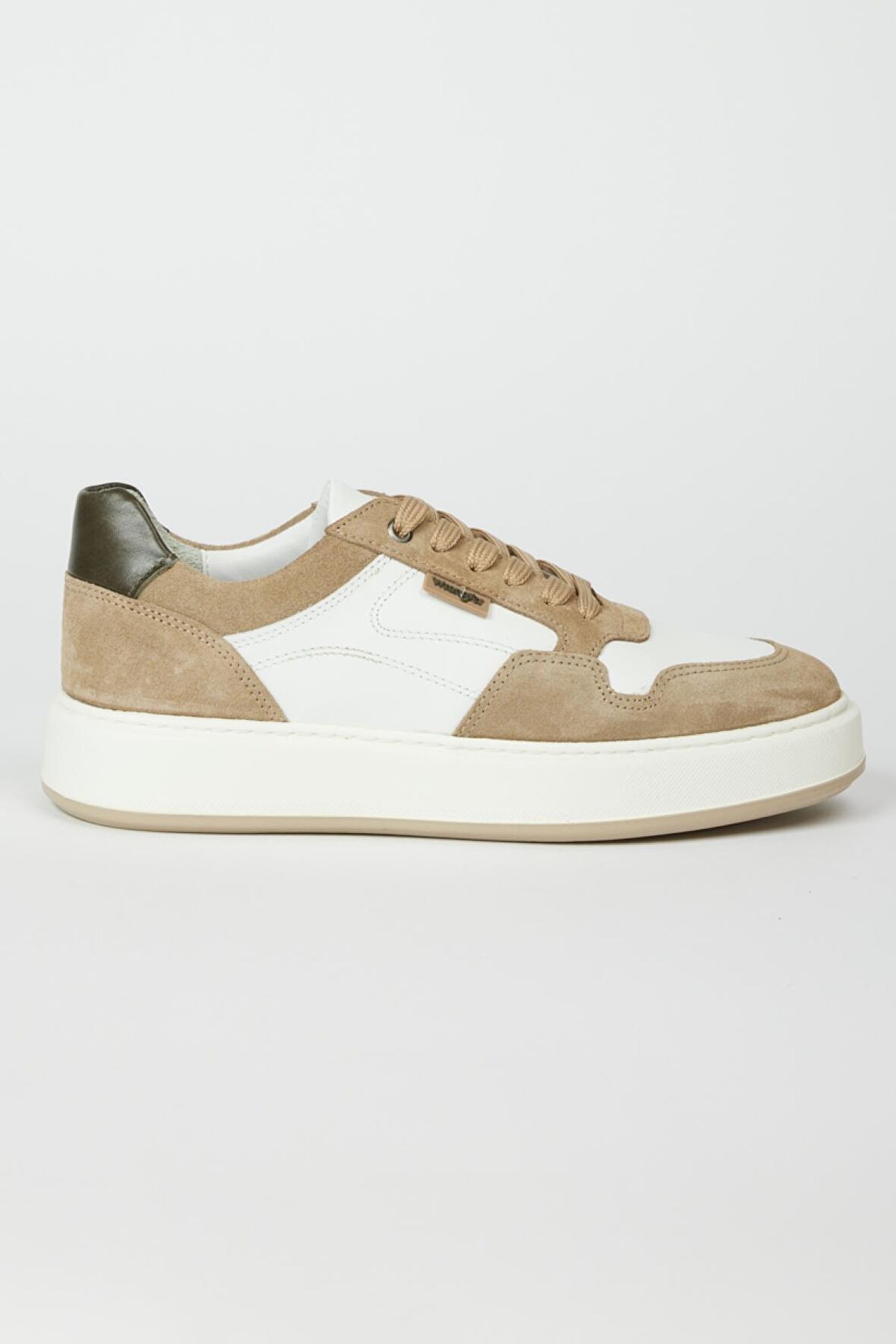 %100 Deri Beyaz-Bej Sneaker Ayakkabı