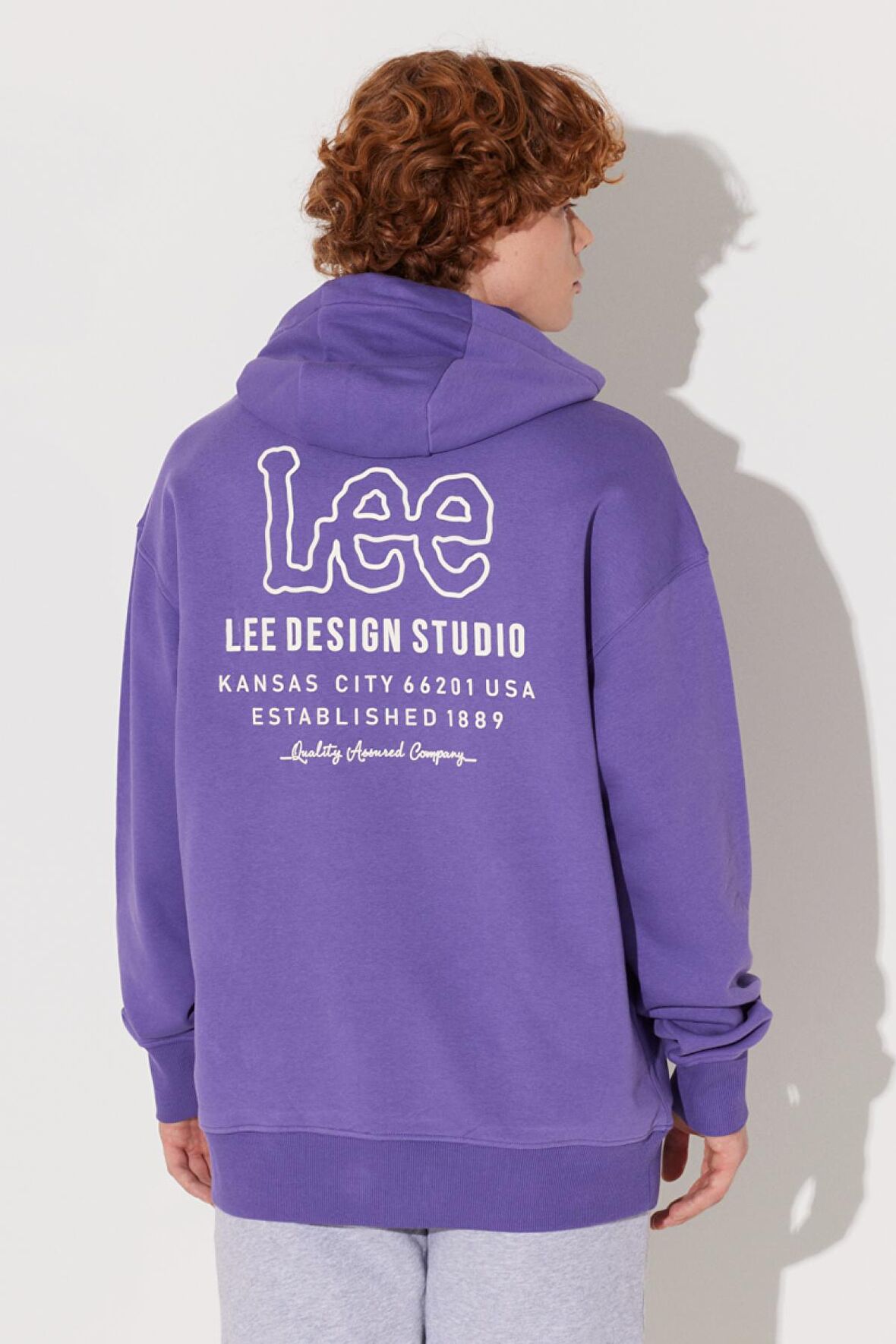 Loose Fit Rahat Kesim Kapüşonlu İçi Polarlı Sırt Baskılı Mor Sweatshirt