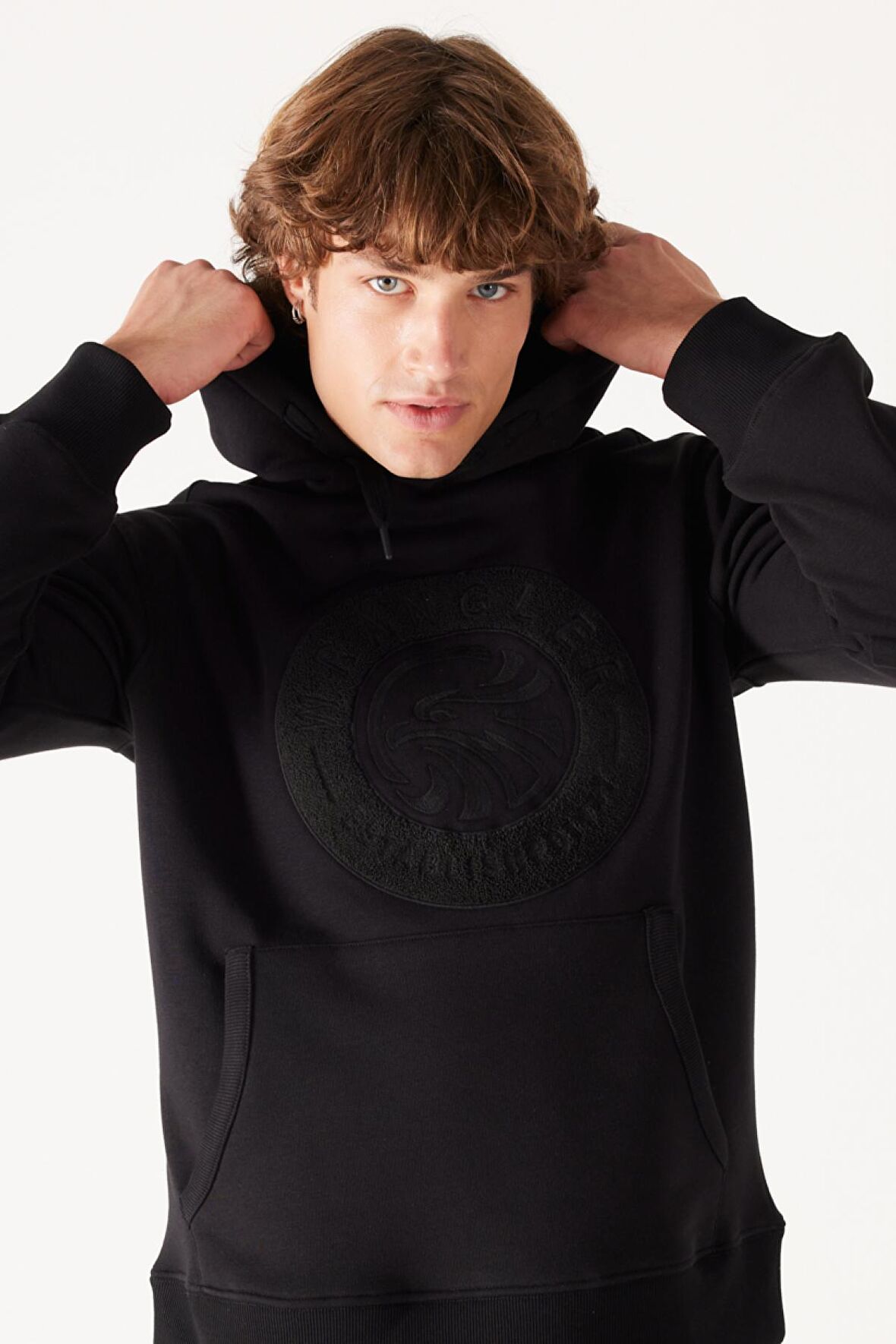 Regular Fit Normal Kesim Kapüşonlu İçi Polarlı Siyah Sweatshirt