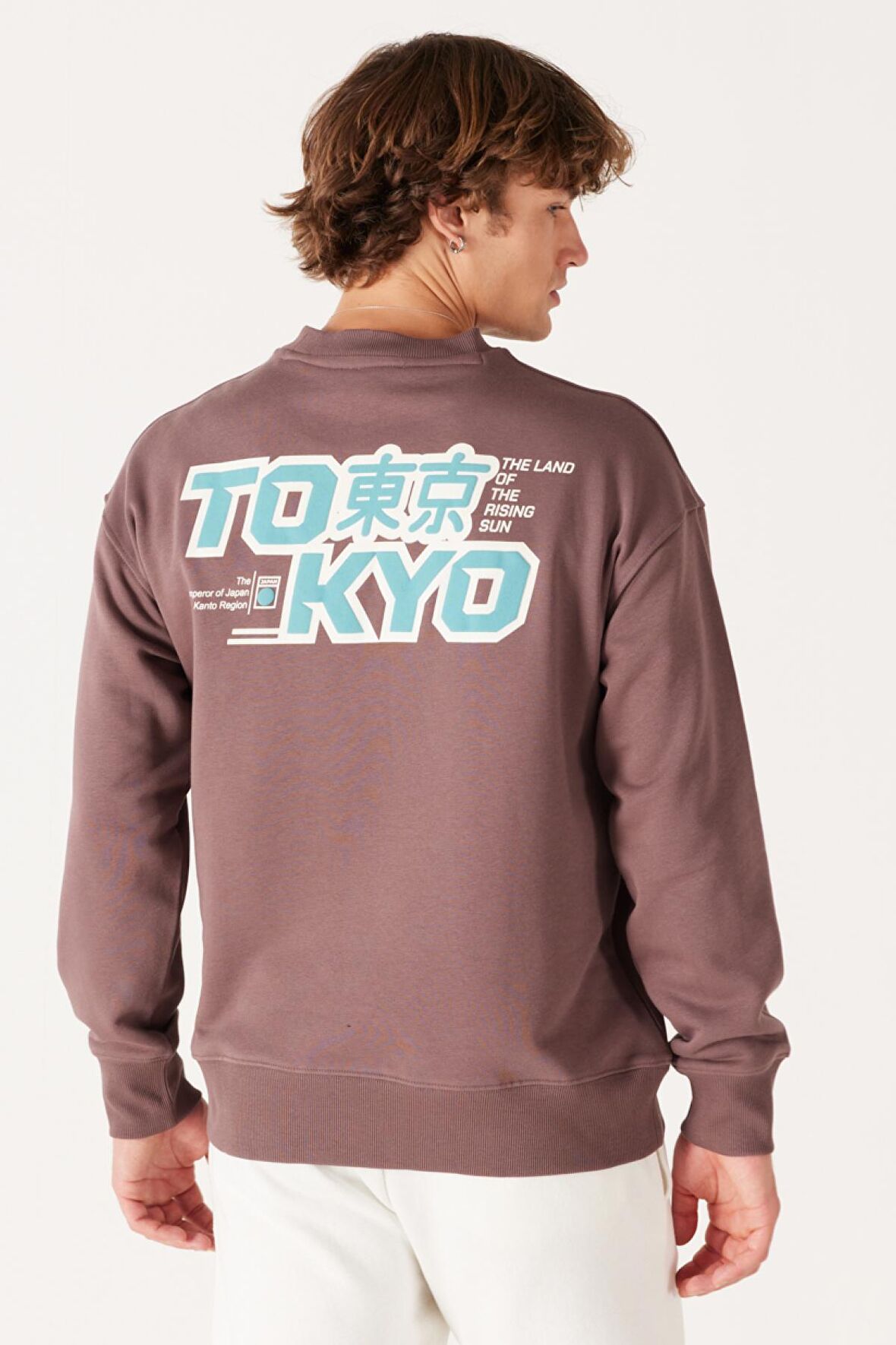 Loose Fit Rahat Kesim Bisiklet Yaka Şardonlu Kahverengi Sweatshirt
