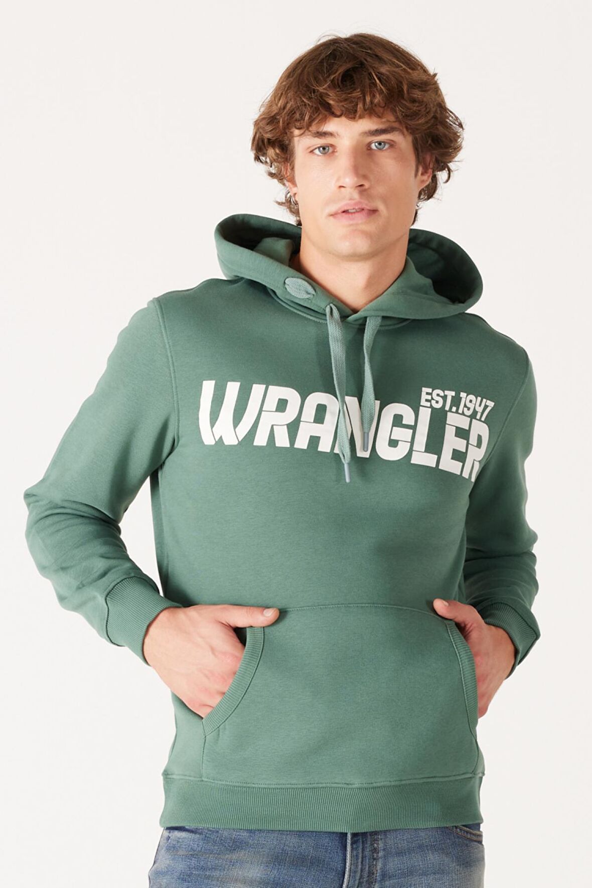 Regular Fit Normal Kesim Kapüşonlu İçi Polarlı Yeşil Sweatshirt