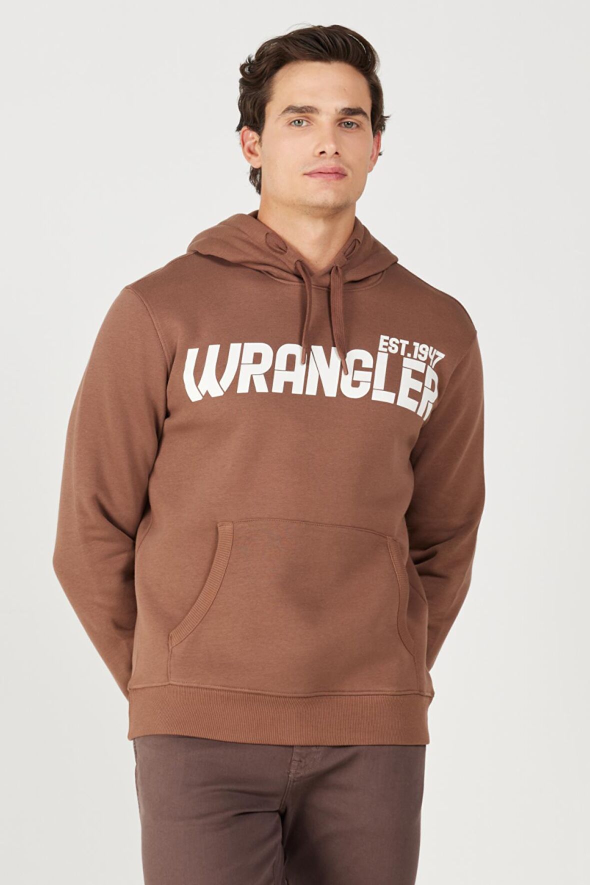 Regular Fit Normal Kesim Kapüşonlu İçi Polarlı Kahverengi Sweatshirt