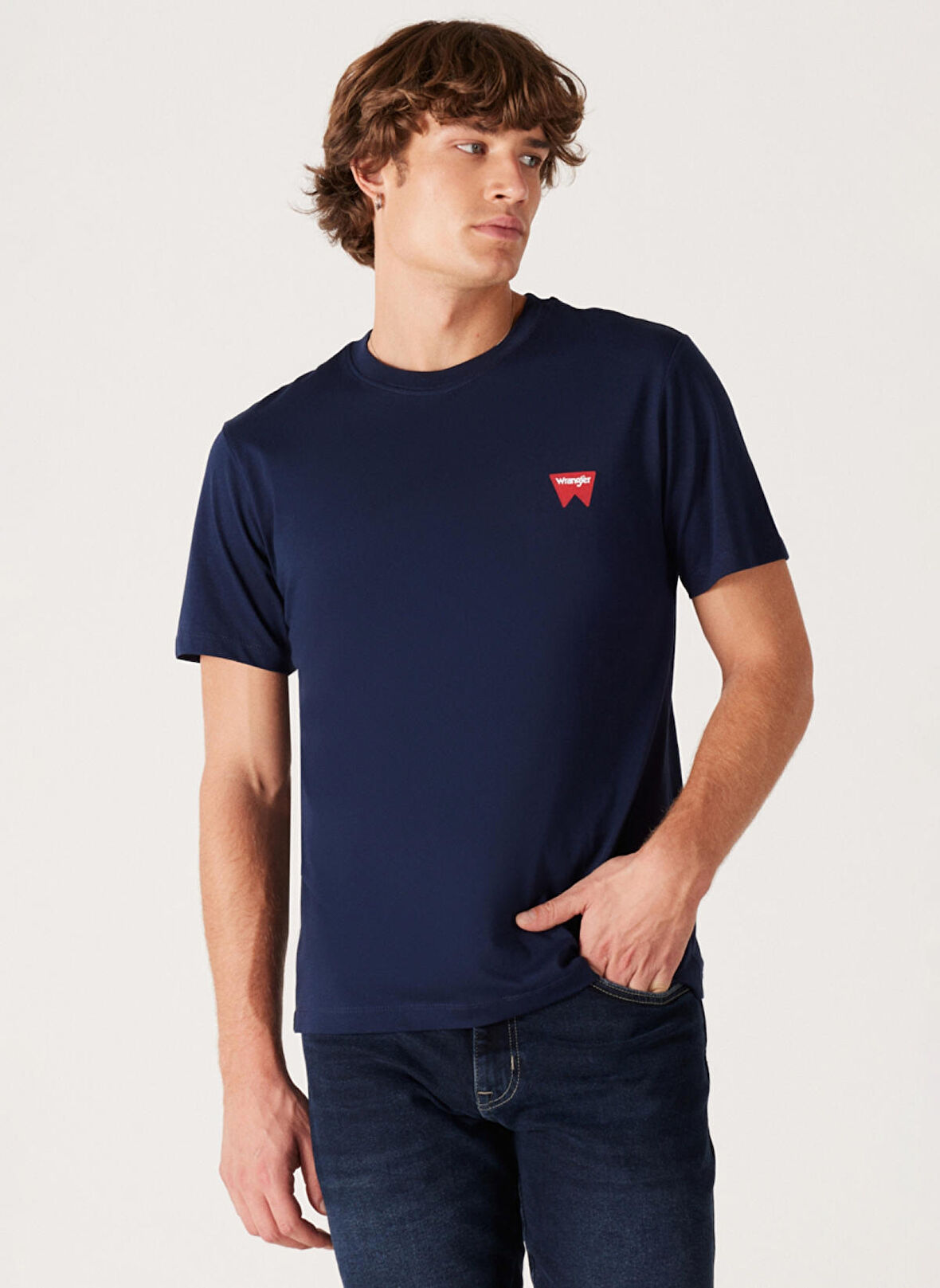 Wrangler Bisiklet Yaka Lacivert Erkek T-Shirt W70MD3335 Bisiklet Yaka T-shirt