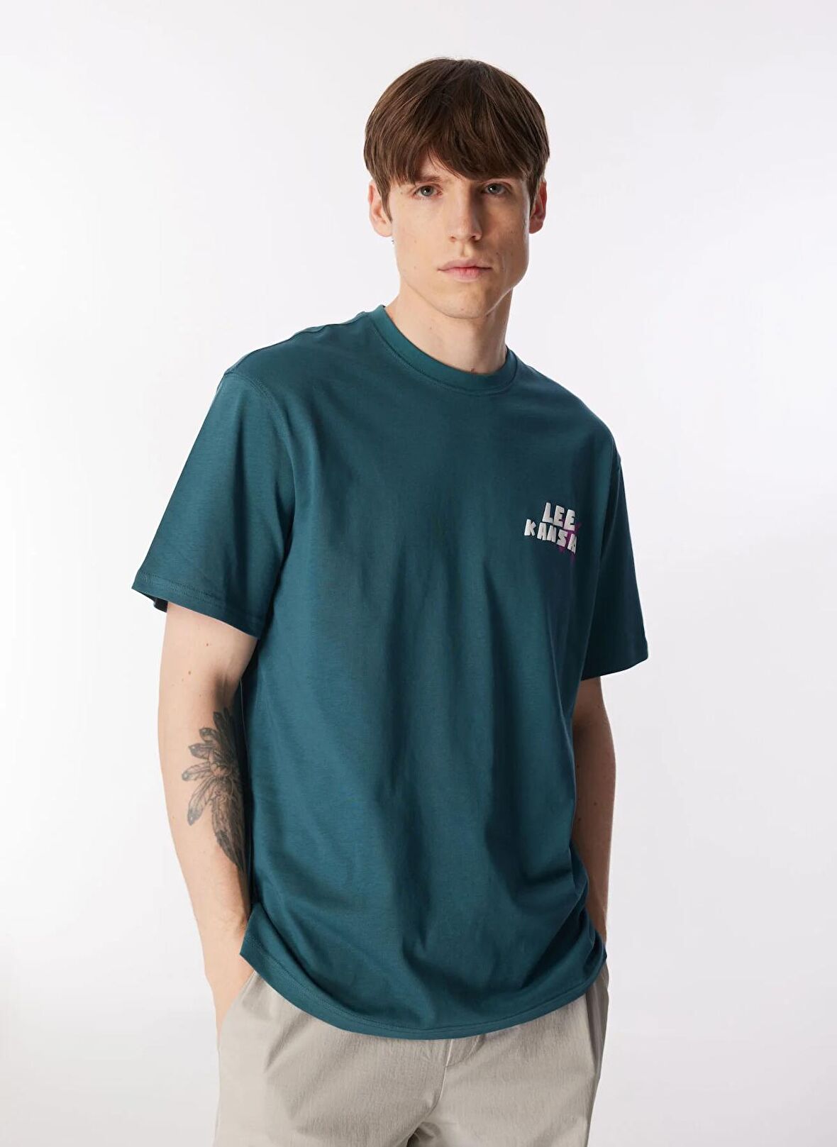 Lee Bisiklet Yaka Petrol Erkek T-Shirt L241363405 Loose Fit T-shirt