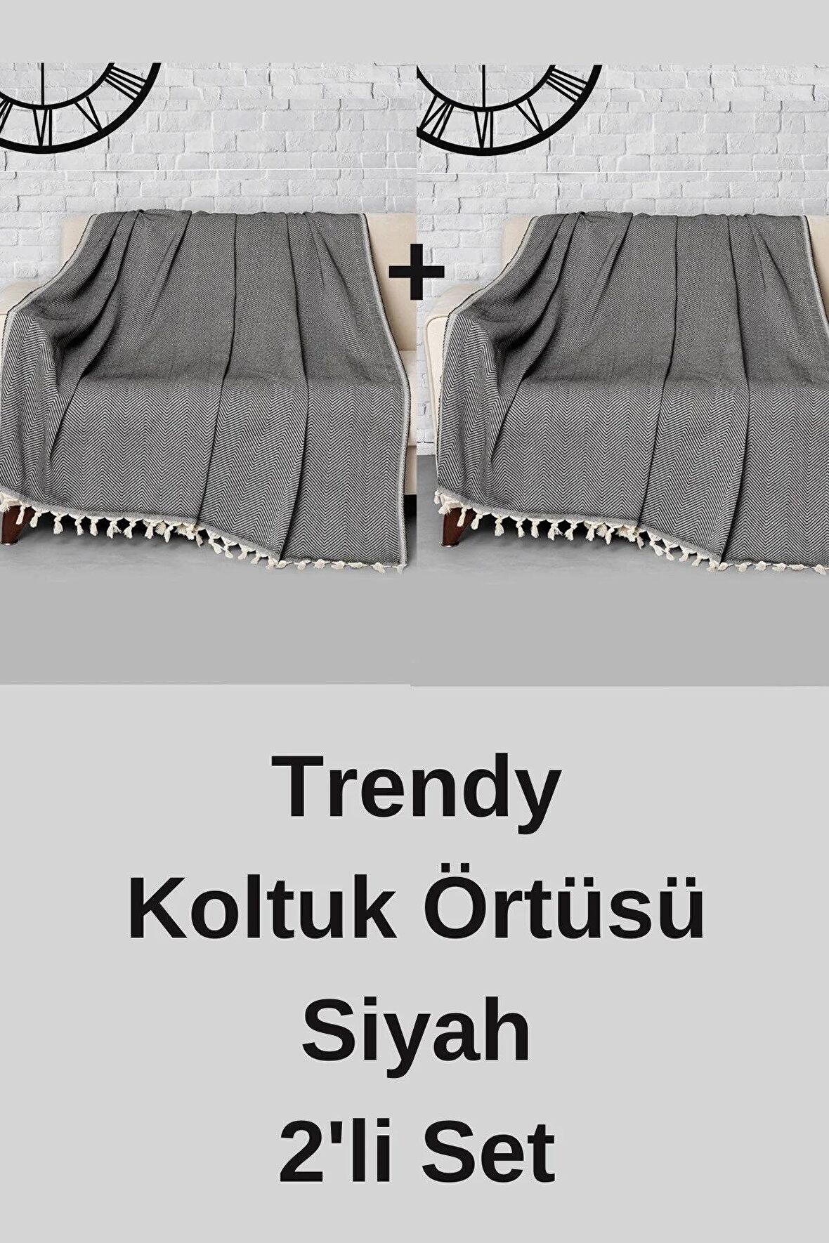 Trendy Koltuk Örtüsü Siyah 2'li Set - 170x230cm