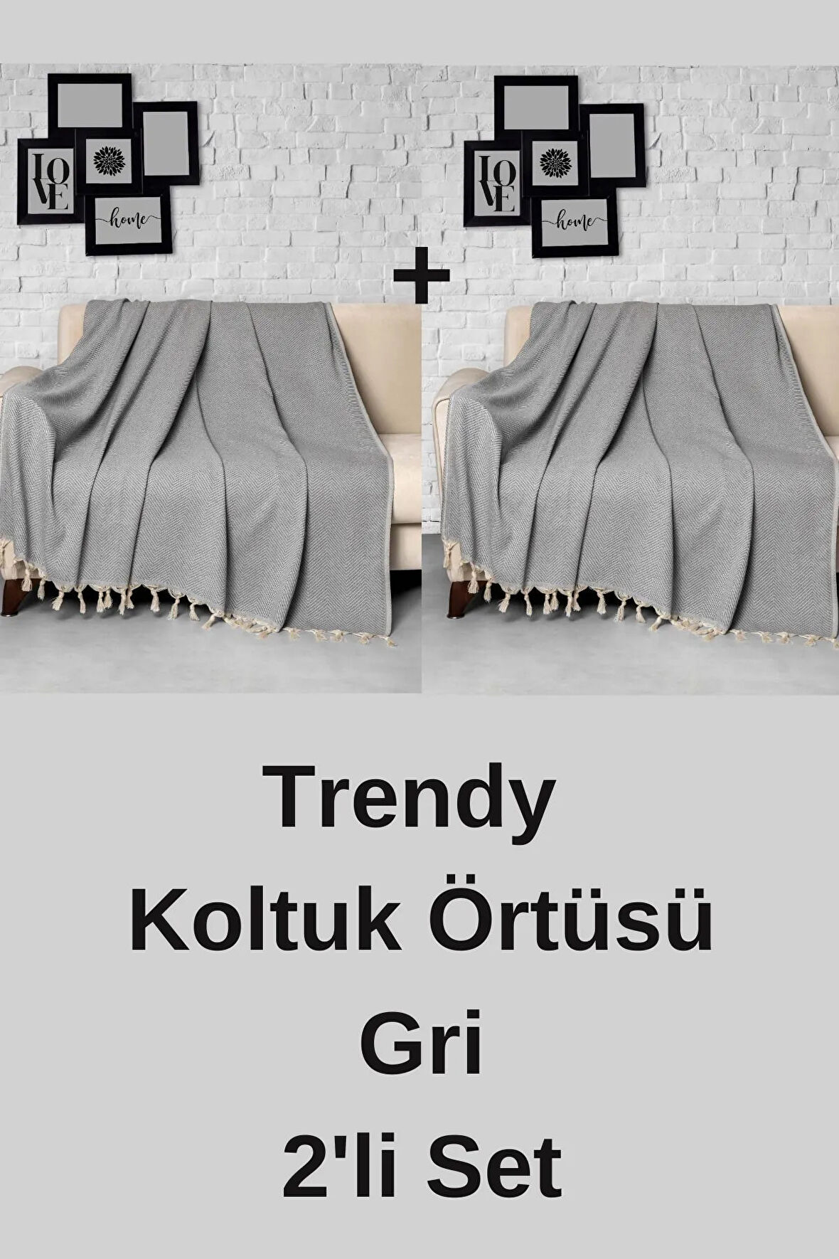 Trendy Koltuk Örtüsü Gri 2'li Set 170x230cm