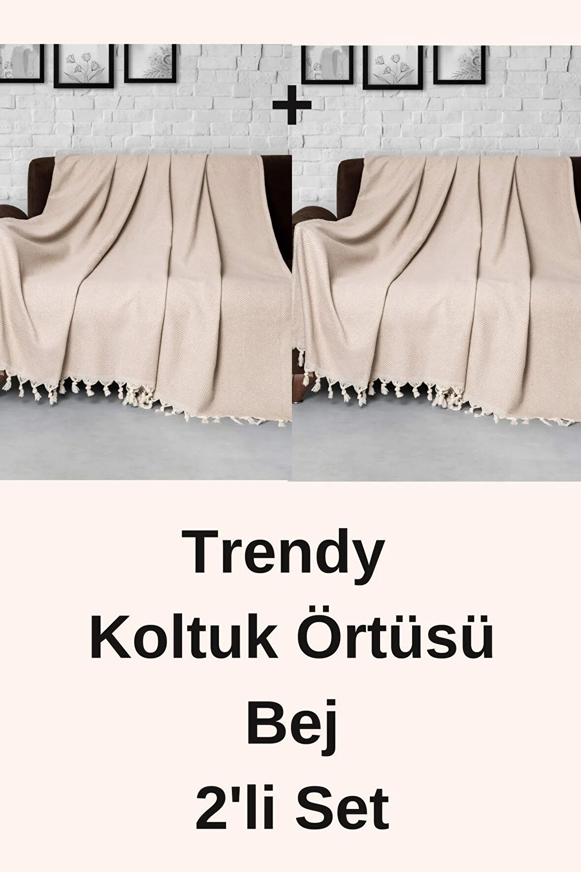 Trendy Koltuk Örtüsü Bej 2'li Set 170x230cm