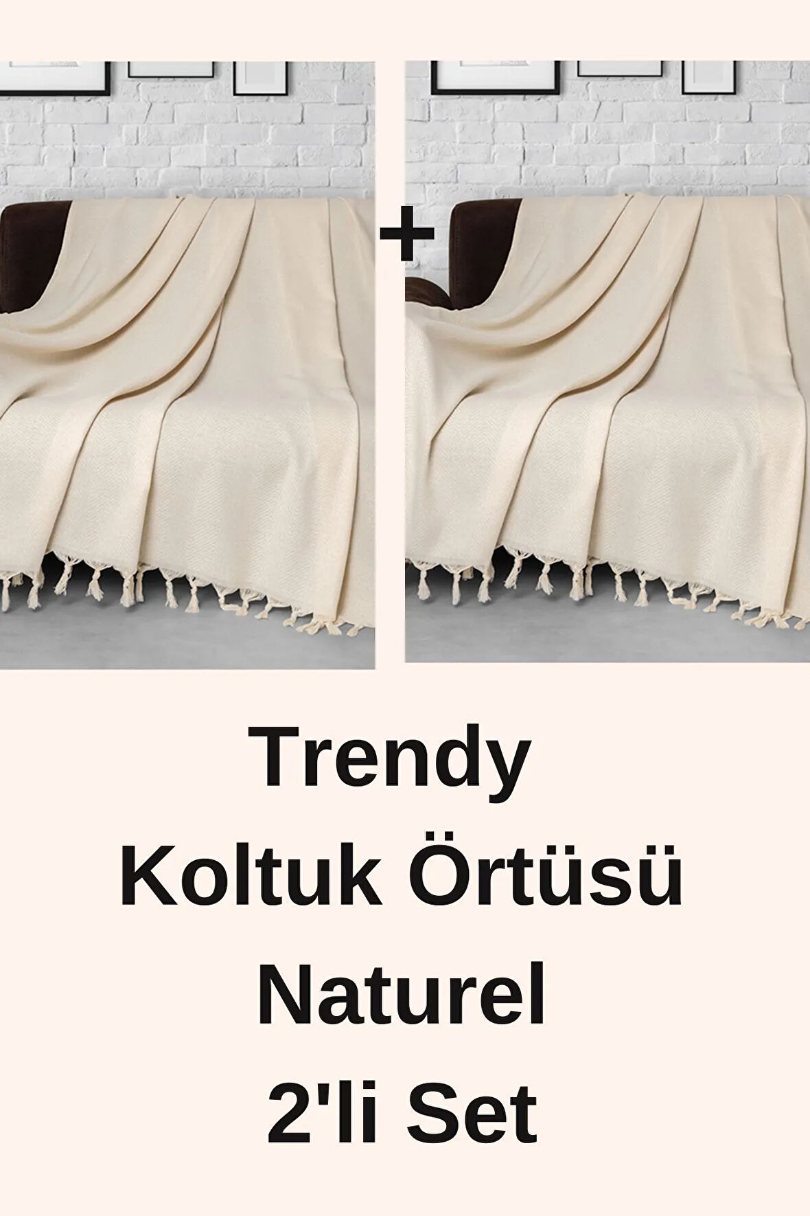 Trendy Naturel Koltuk Örtüsü 2'li Set 170x230