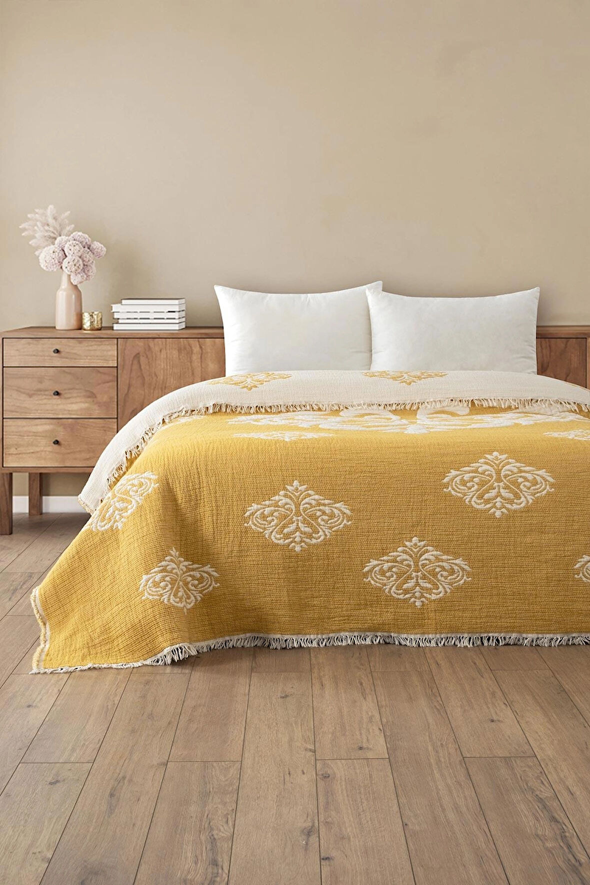 Barok Müslin Yorgan Hardal