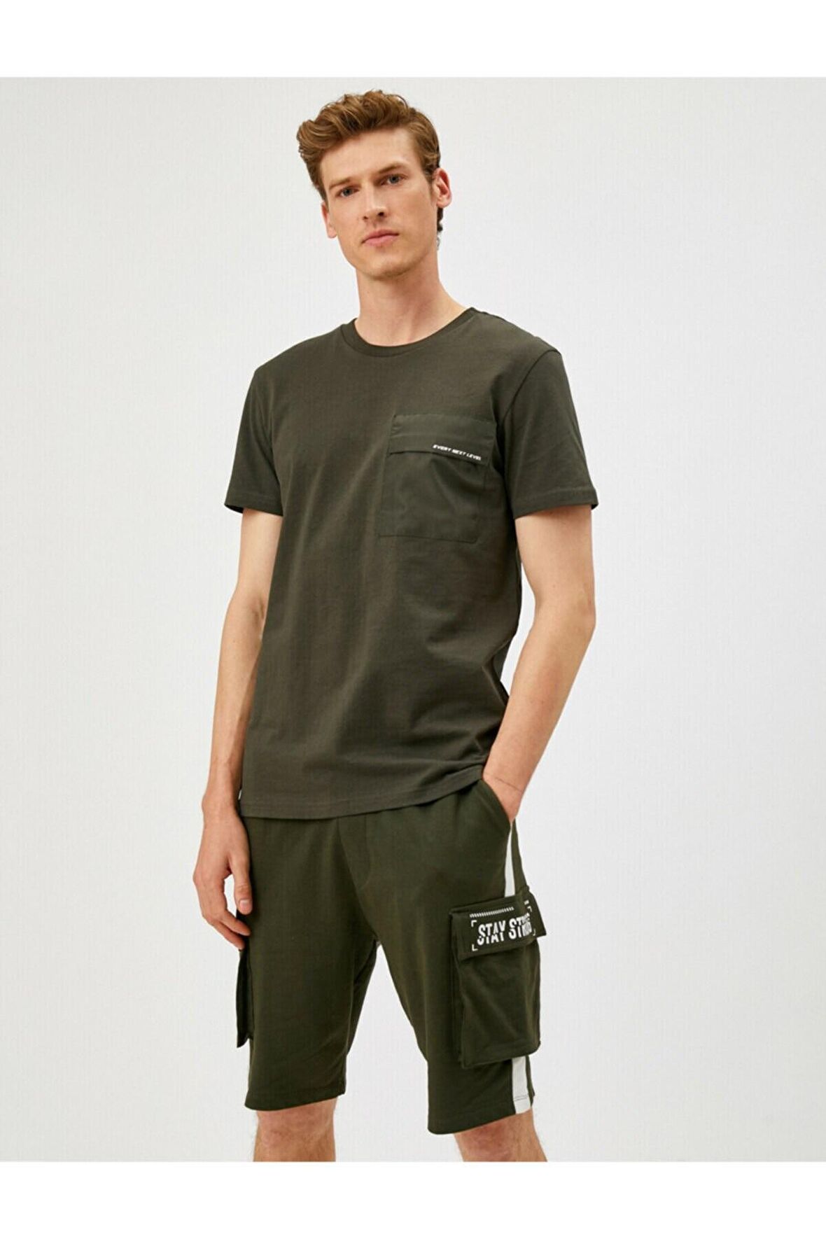 Koton Yazili Kisa Kollu Pamuklu Bisiklet Yaka T-Shirt