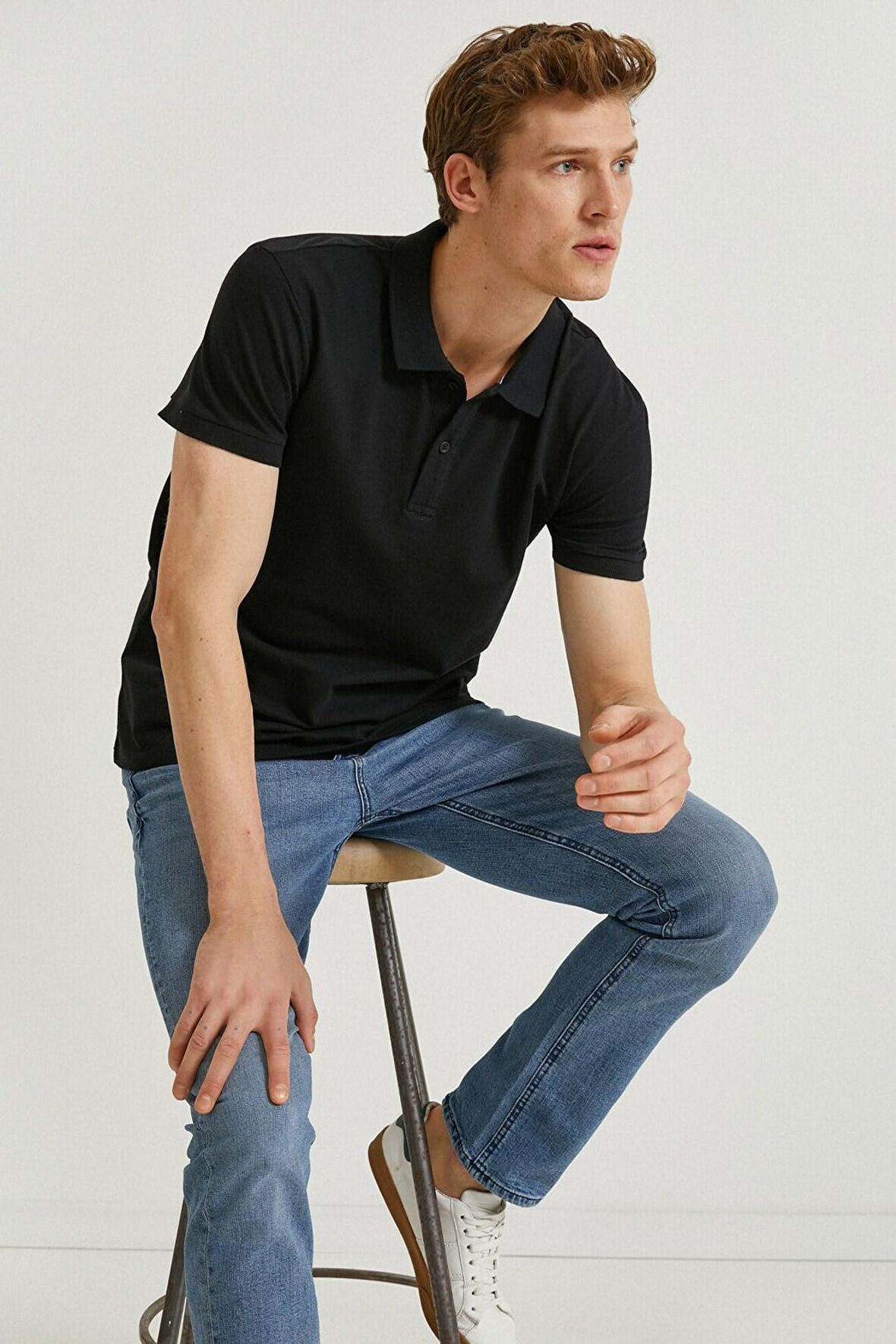 Erkek Sarı Polo Yaka T-Shirt Basic Kisa Kollu Pamuklu