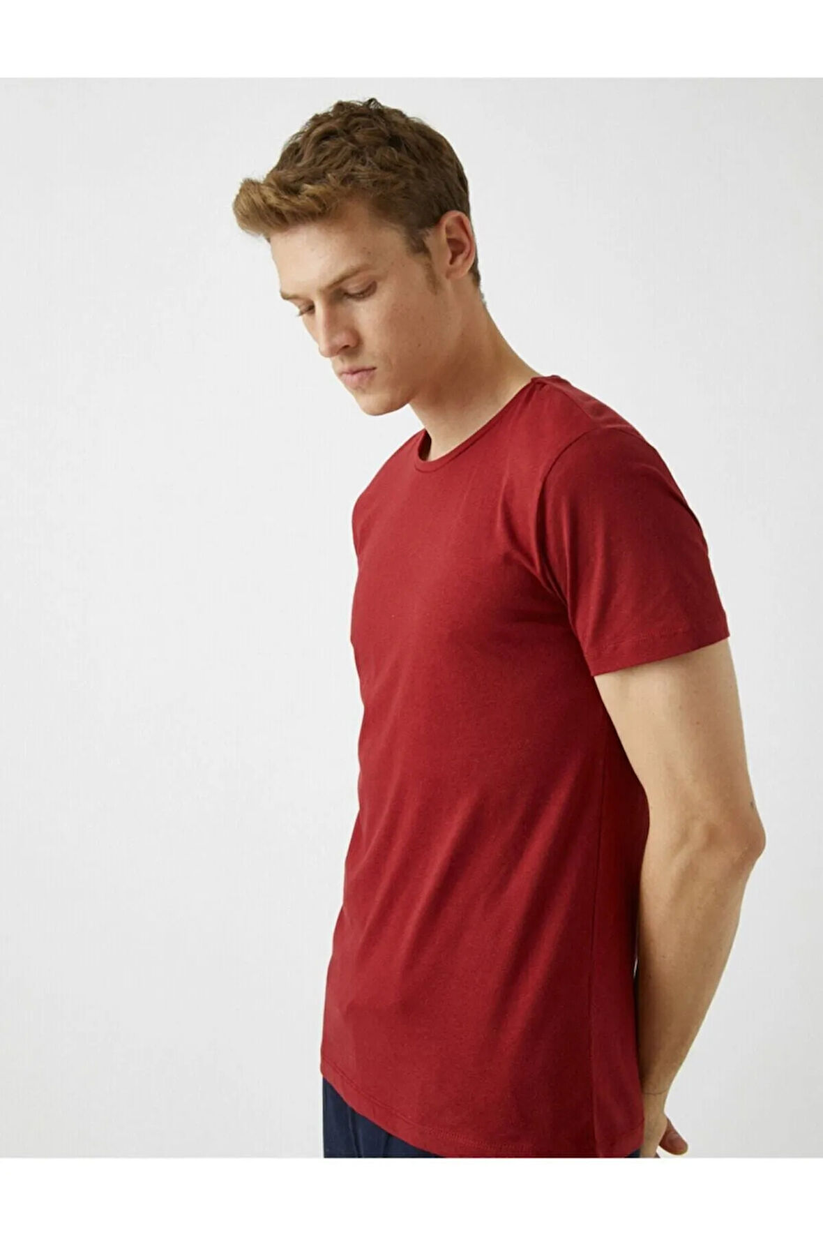 Erkek Bordo Basic Kısa Kollu Bisiklet Yaka Tişört