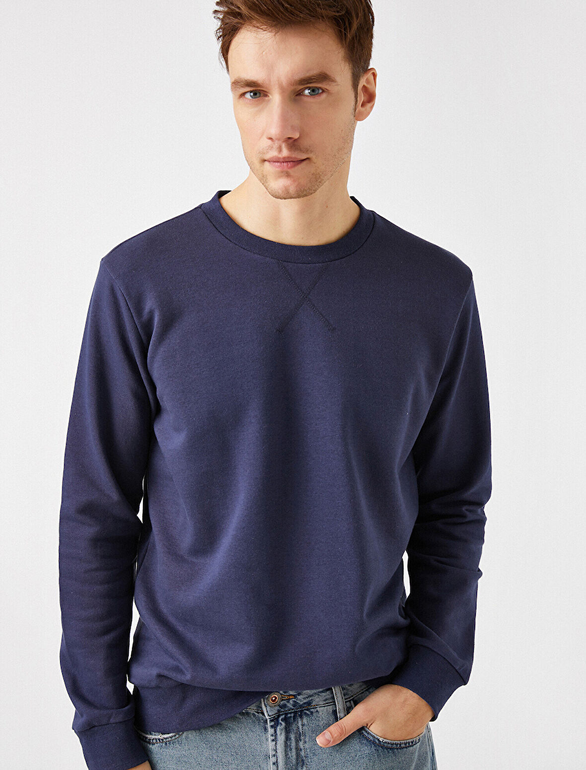 Pamuklu Basic Bisiklet Yaka Uzun Kollu Sweatshirt