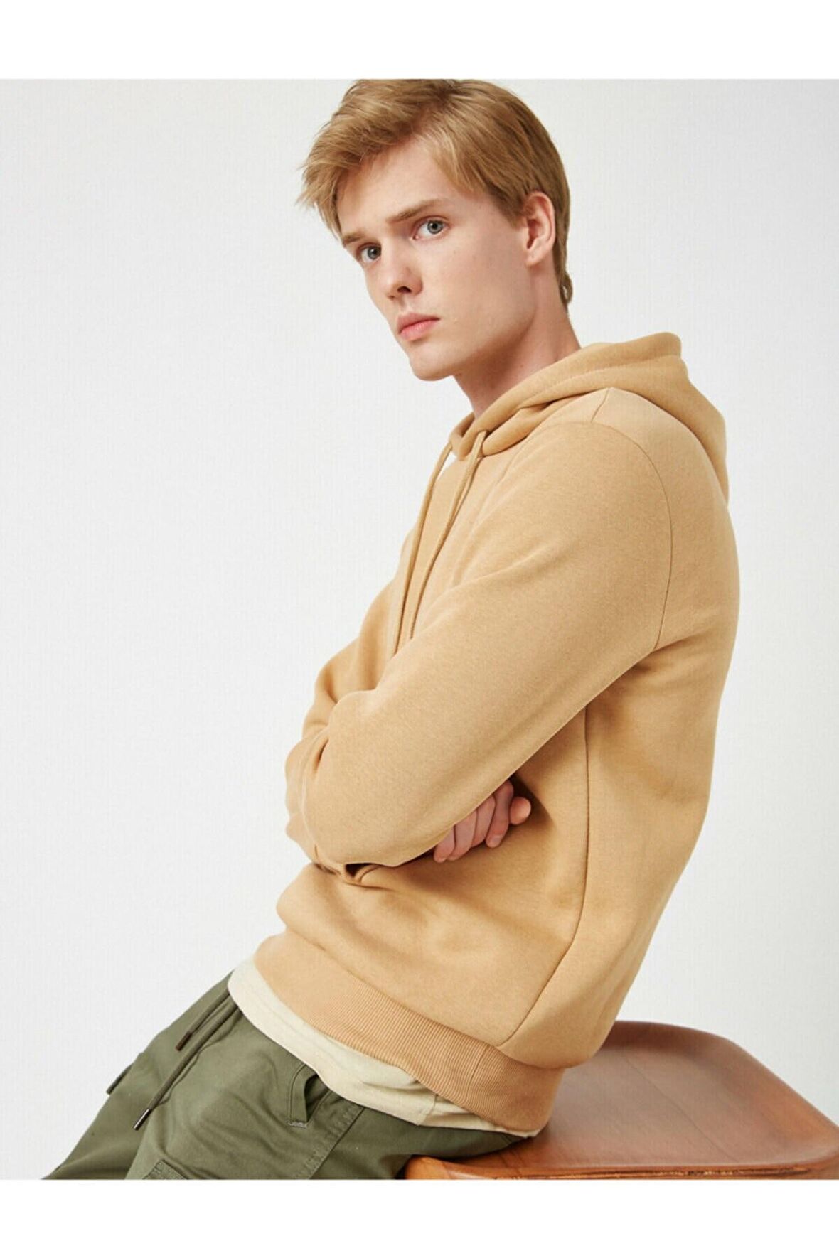 Erkek Yeşil Kapüsonlu Uzun Kollu Sweatshirt