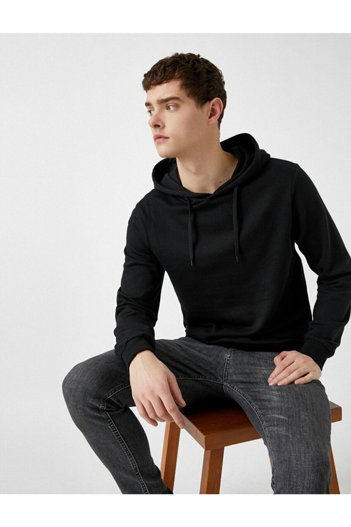 Erkek Kırmızı Kapüşonlu Pamuklu Uzun Kollu Basic Sweatshirt 1yam71750lk
