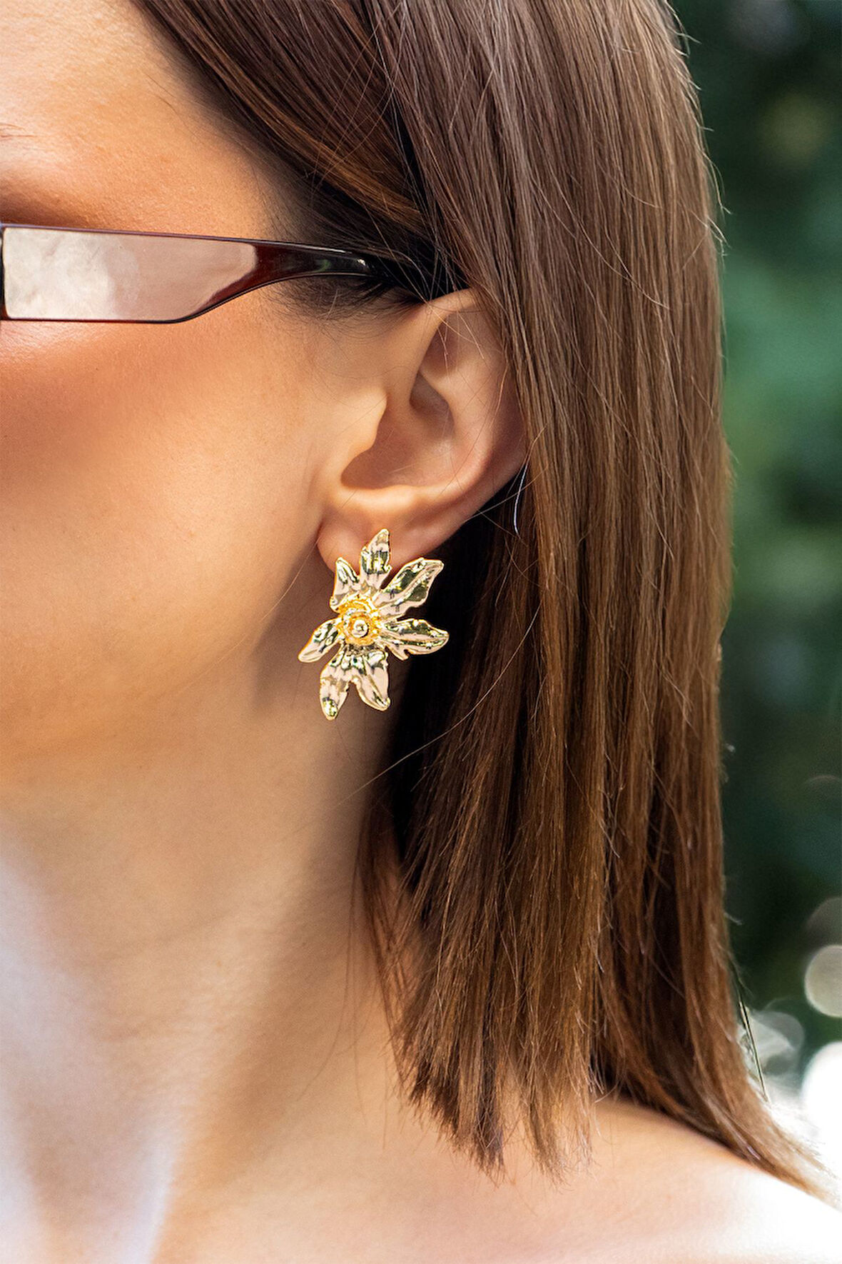 Kadın Gold Çiçek Küpe