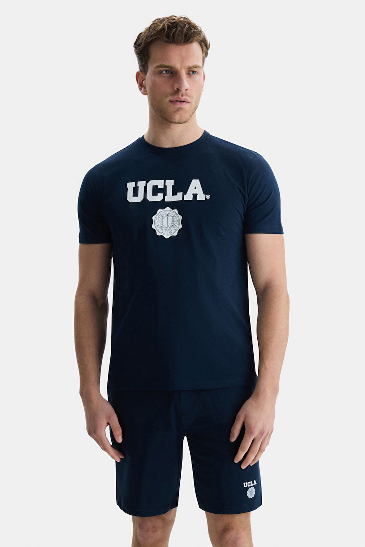 GAYLEY Lacivert Bisiklet Yaka Baskılı Standard Fit Erkek Tshirt