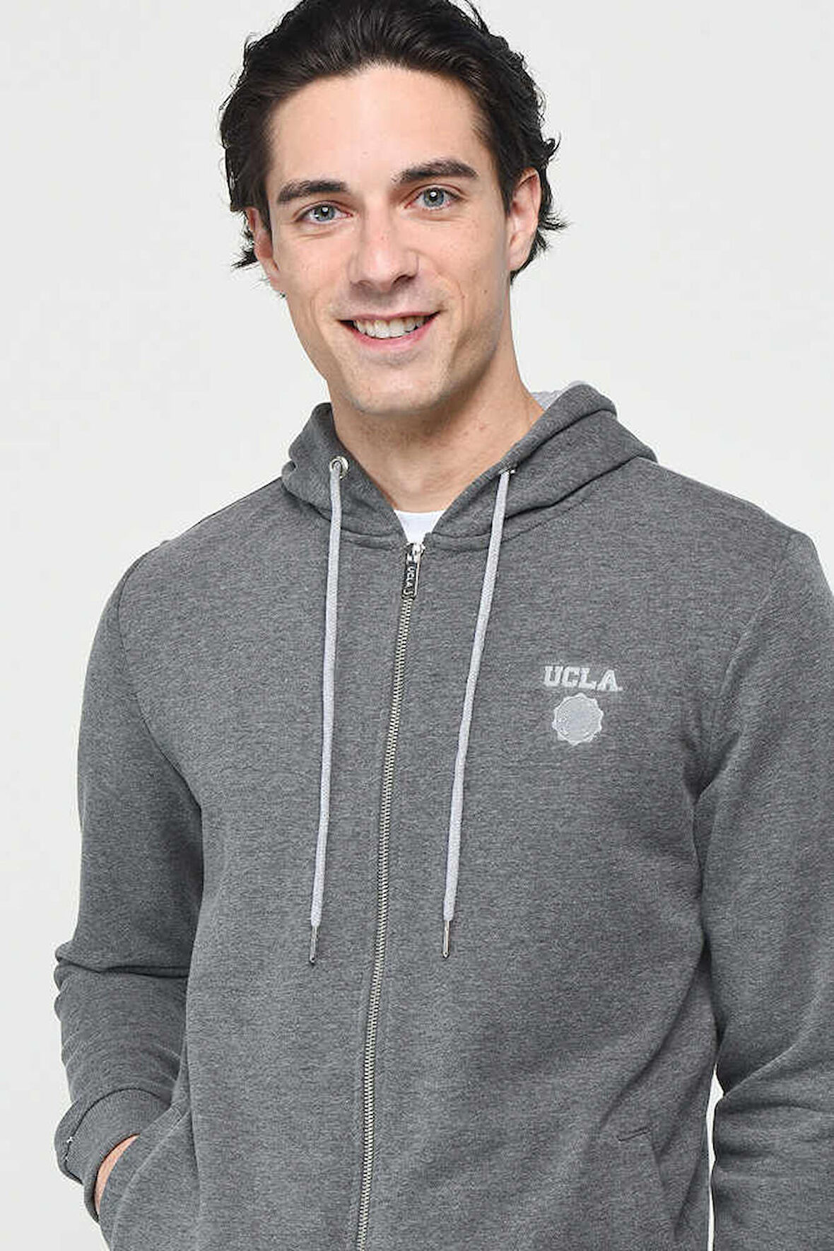 HILGARD Koyu Gri Kapüşonlu ve Fermuarlı Baskılı Standard Fit Erkek Sweatshirt