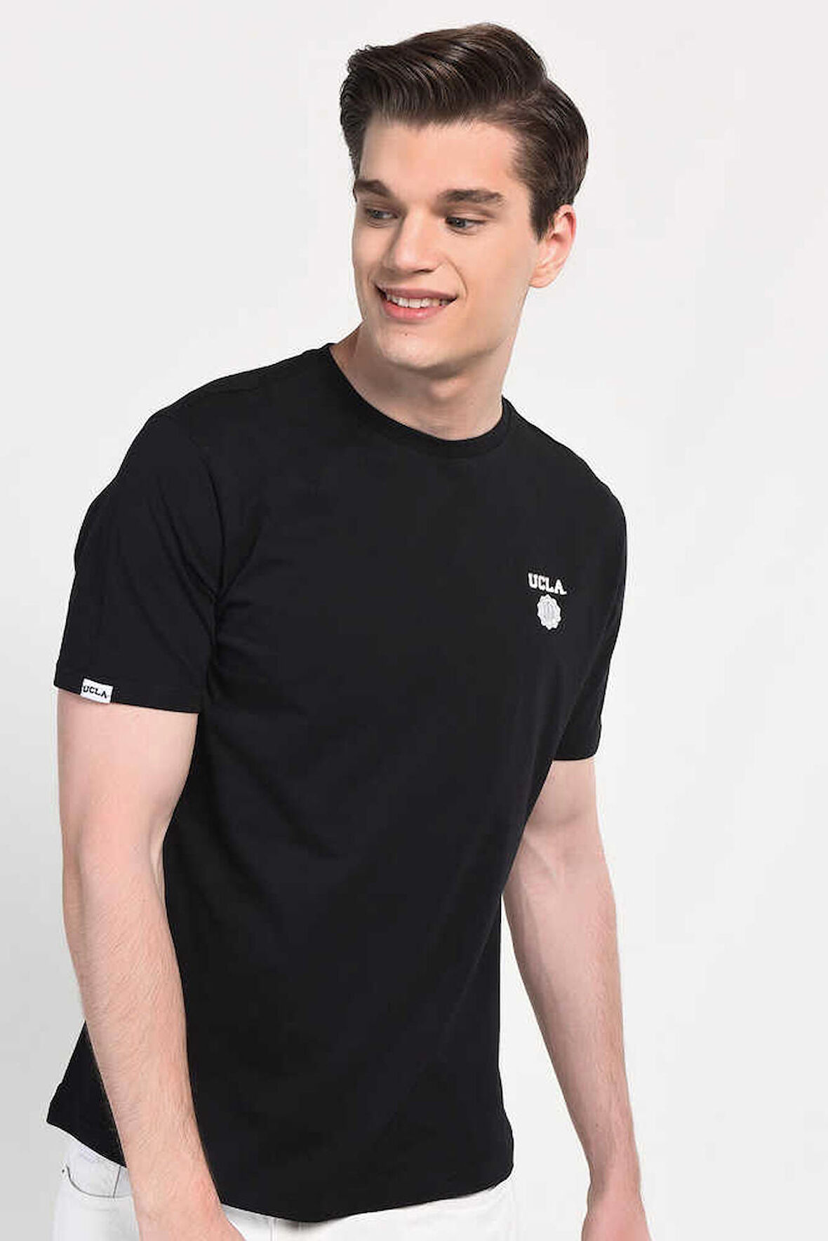BASS Siyah Bisiklet Yaka Baskılı Erkek Tshirt