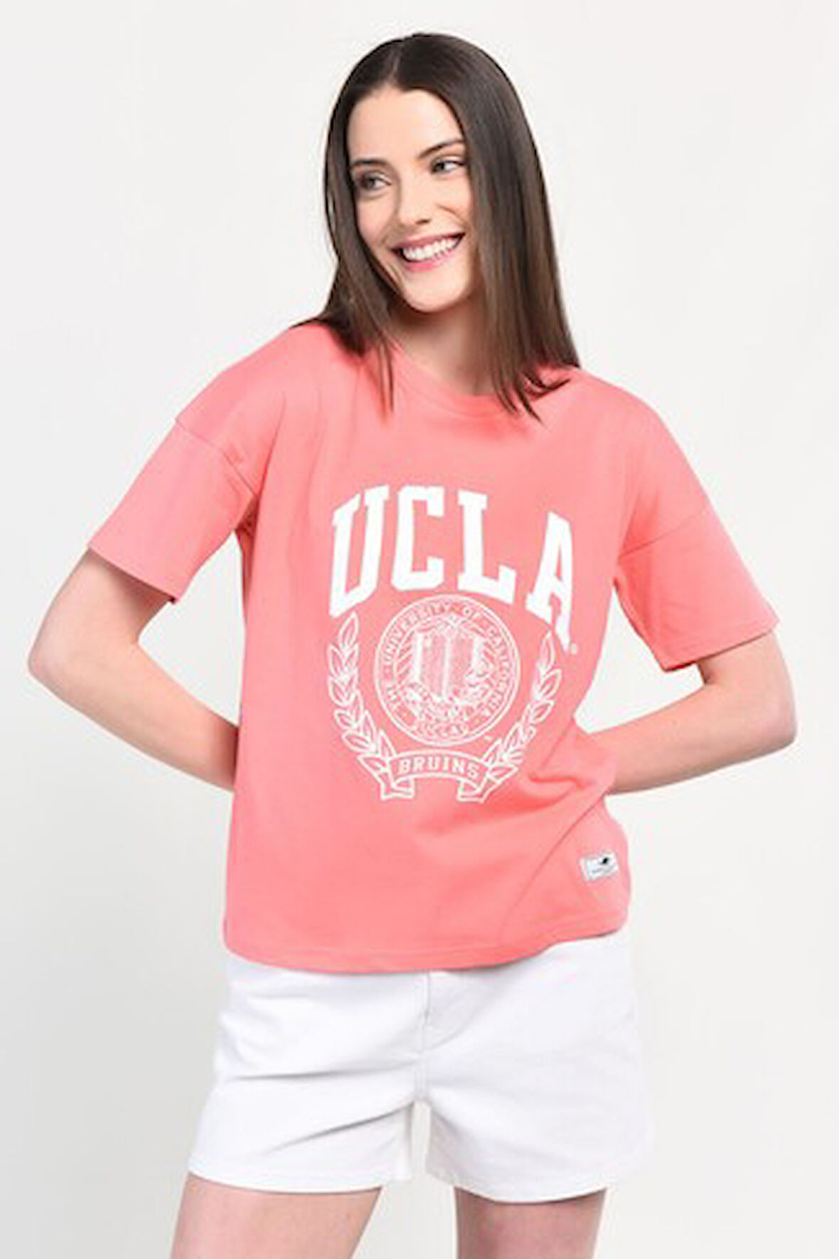 AVALON Pembe Bisiklet Yaka Baskılı Oversize  Kadın Tshirt