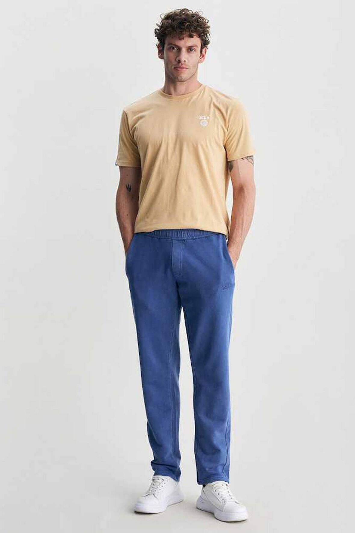 OLEG Lacivert Rahat Paça Nakışlı Standard Erkek Eşofman Alt