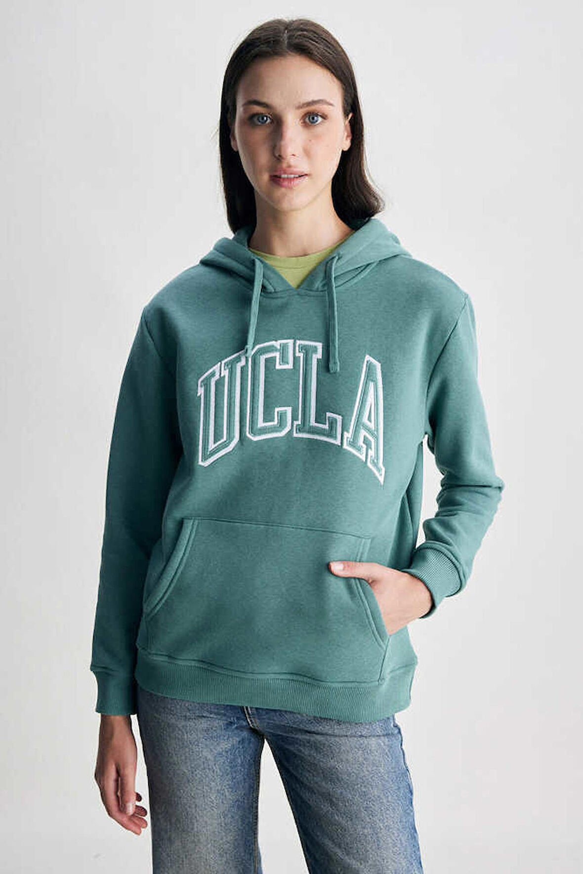 RILEY Yeşil Kapüşonlu Nakışlı Standard Fit Kadın Sweatshirt