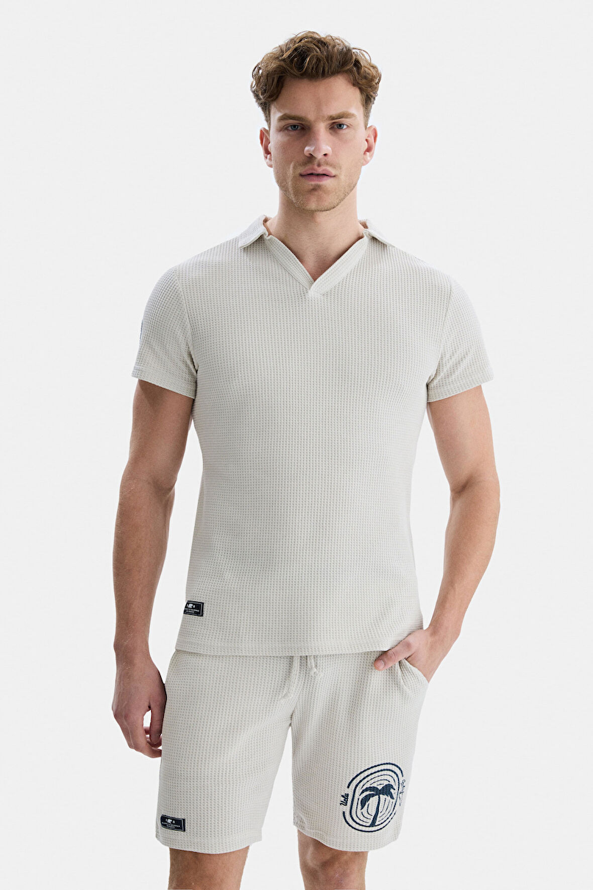 RUSSEL Bej Polo Yaka baskılı Erkek Tshirt