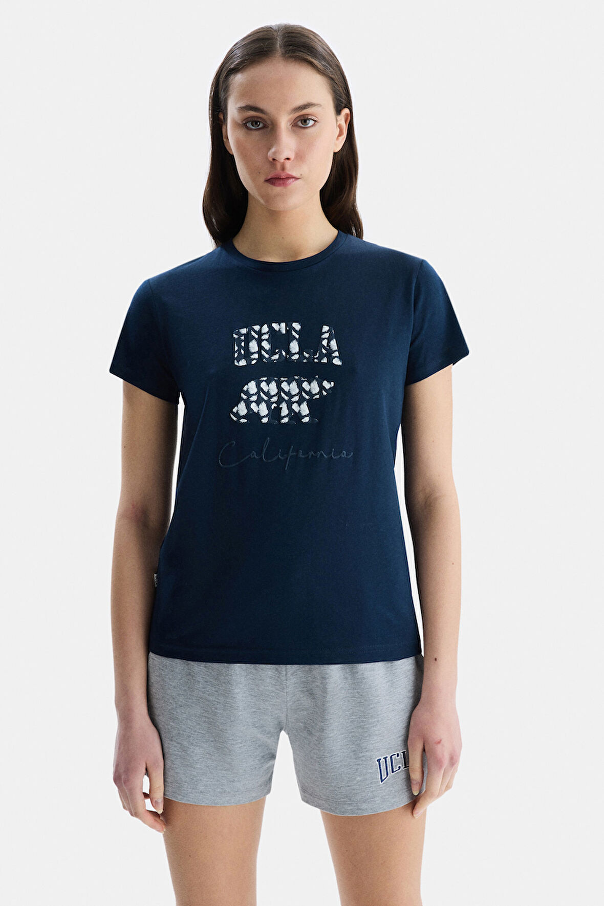 ALLISON Lacivert Bisiklet Yaka Baskılı Kadın Tshirt
