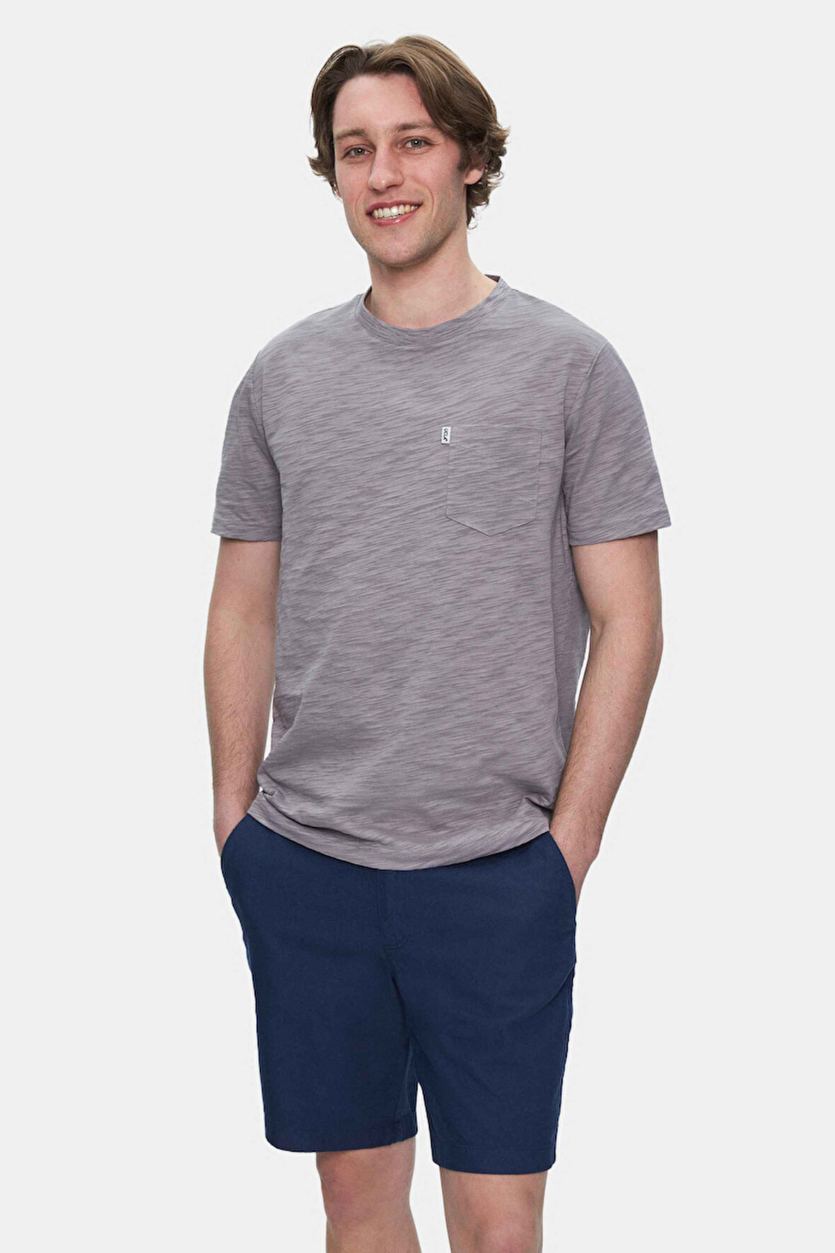 CALEB Koyu Gri Bisiklet Yaka Cepli Standard Fit Erkek Tshirt