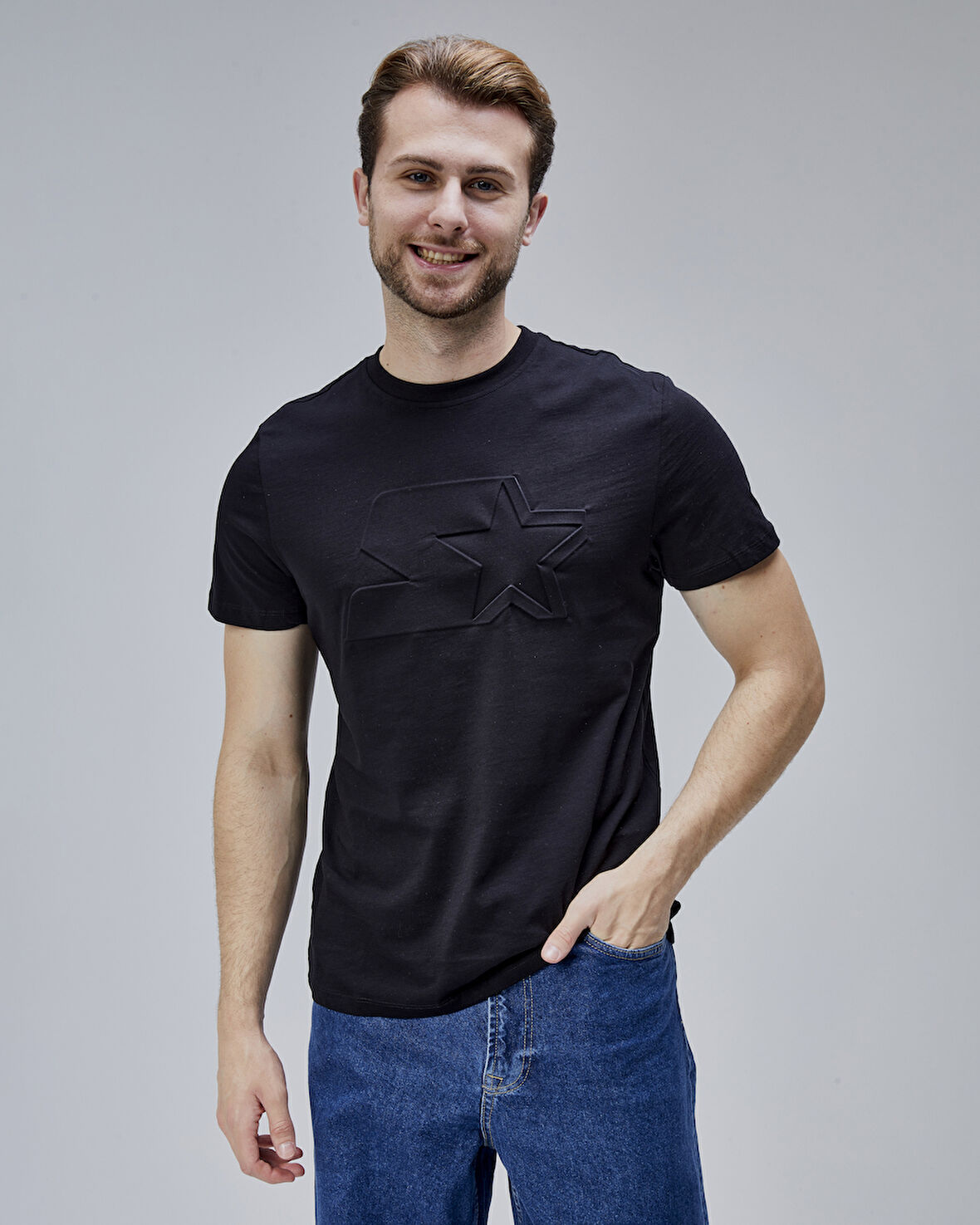 JOPLIN Siyah Bisiklet Yaka Baskılı Standard Fit Erkek Tshirt