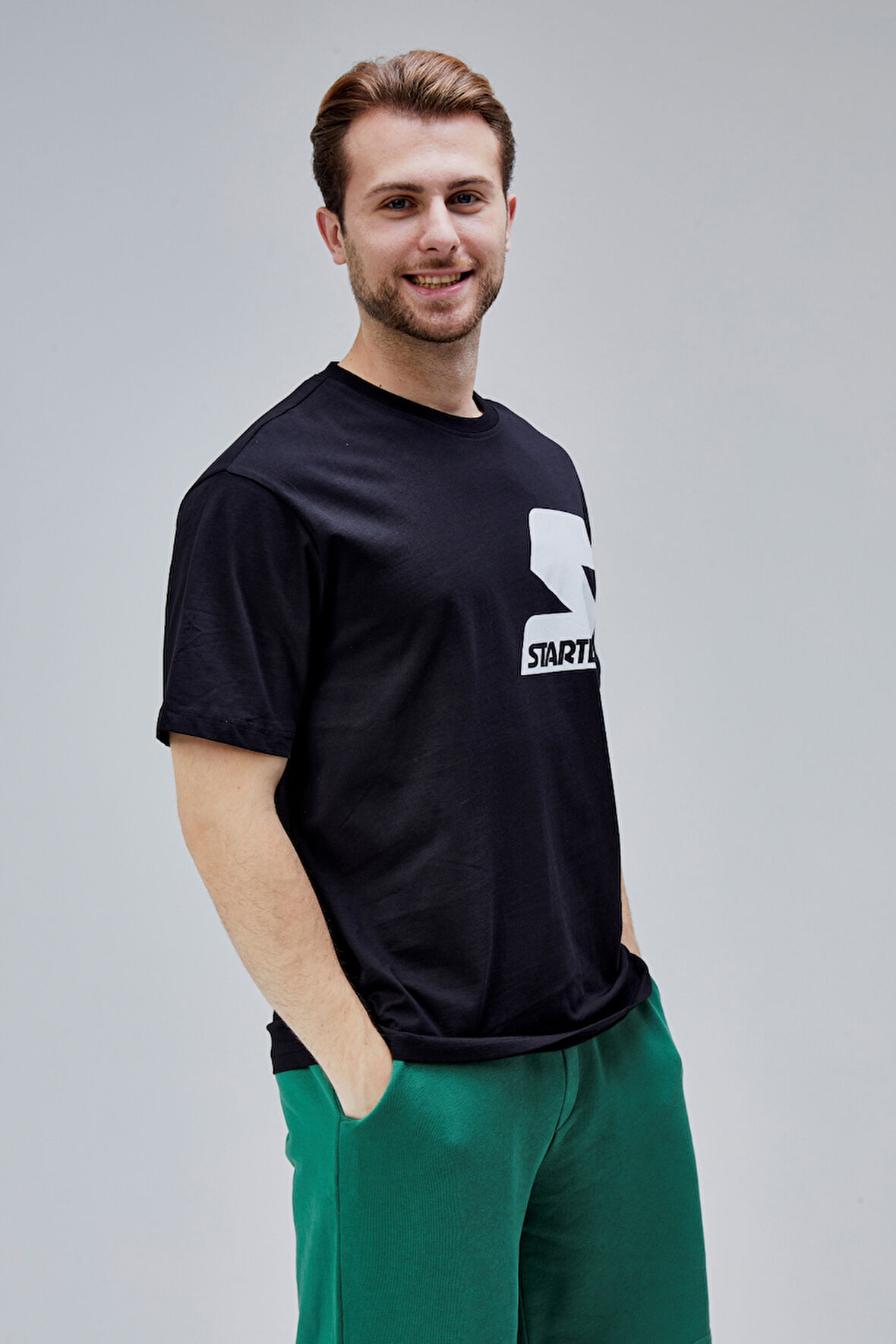 MAHONE Siyah Bisiklet Yaka Baskılı Oversize  Erkek Tshirt