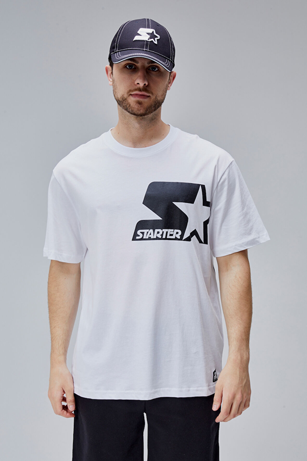 MAHONE Beyaz Bisiklet Yaka Baskılı Oversize  Erkek Tshirt