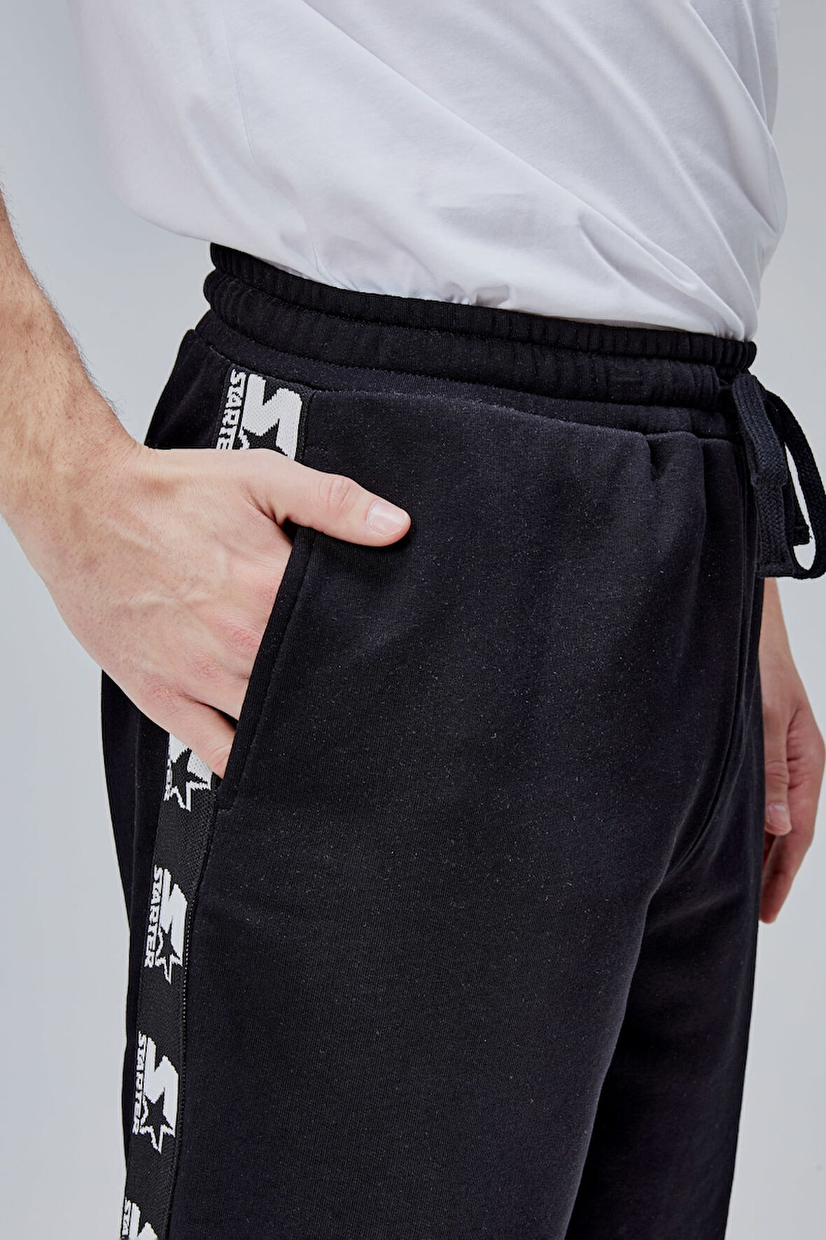 MONUMENT Siyah Örme Sort Şeritli Rahat Kalıp Erkek Örme Şort