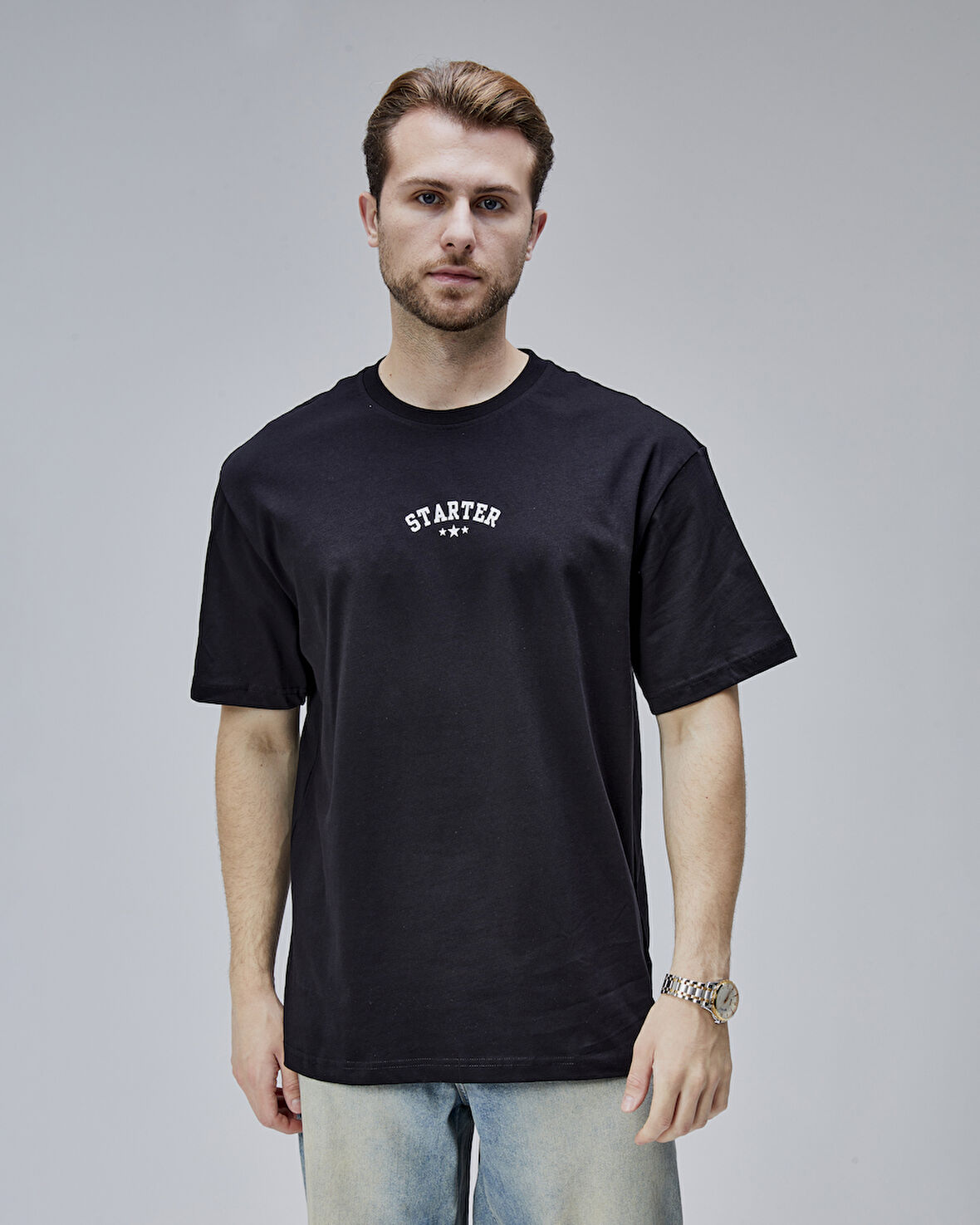 DYMOND Siyah Bisiklet Yaka Baskılı Oversize  Erkek Tshirt