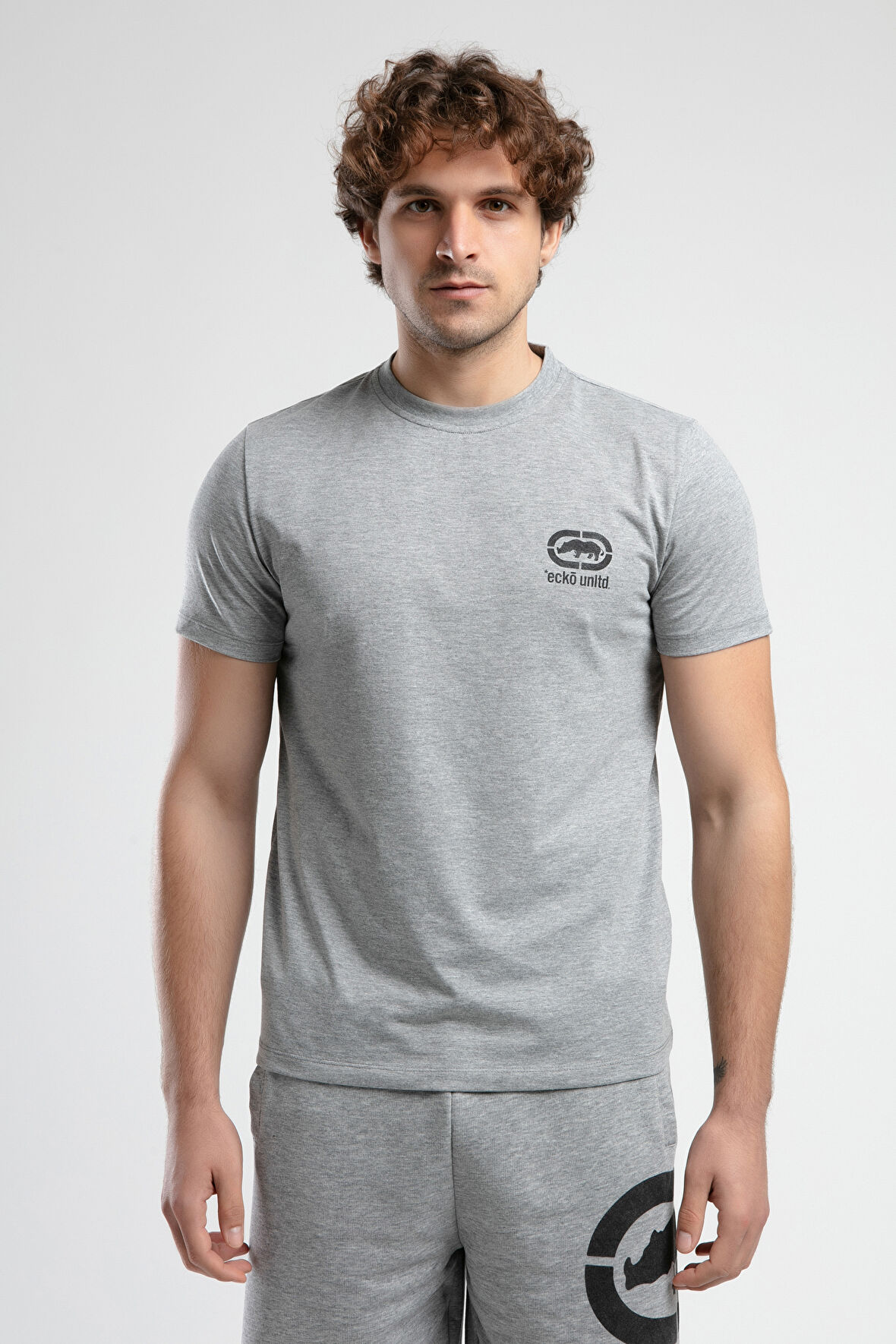 CORINTH Gri Bisiklet Yaka Baskılı Standard Fit Erkek Tshirt