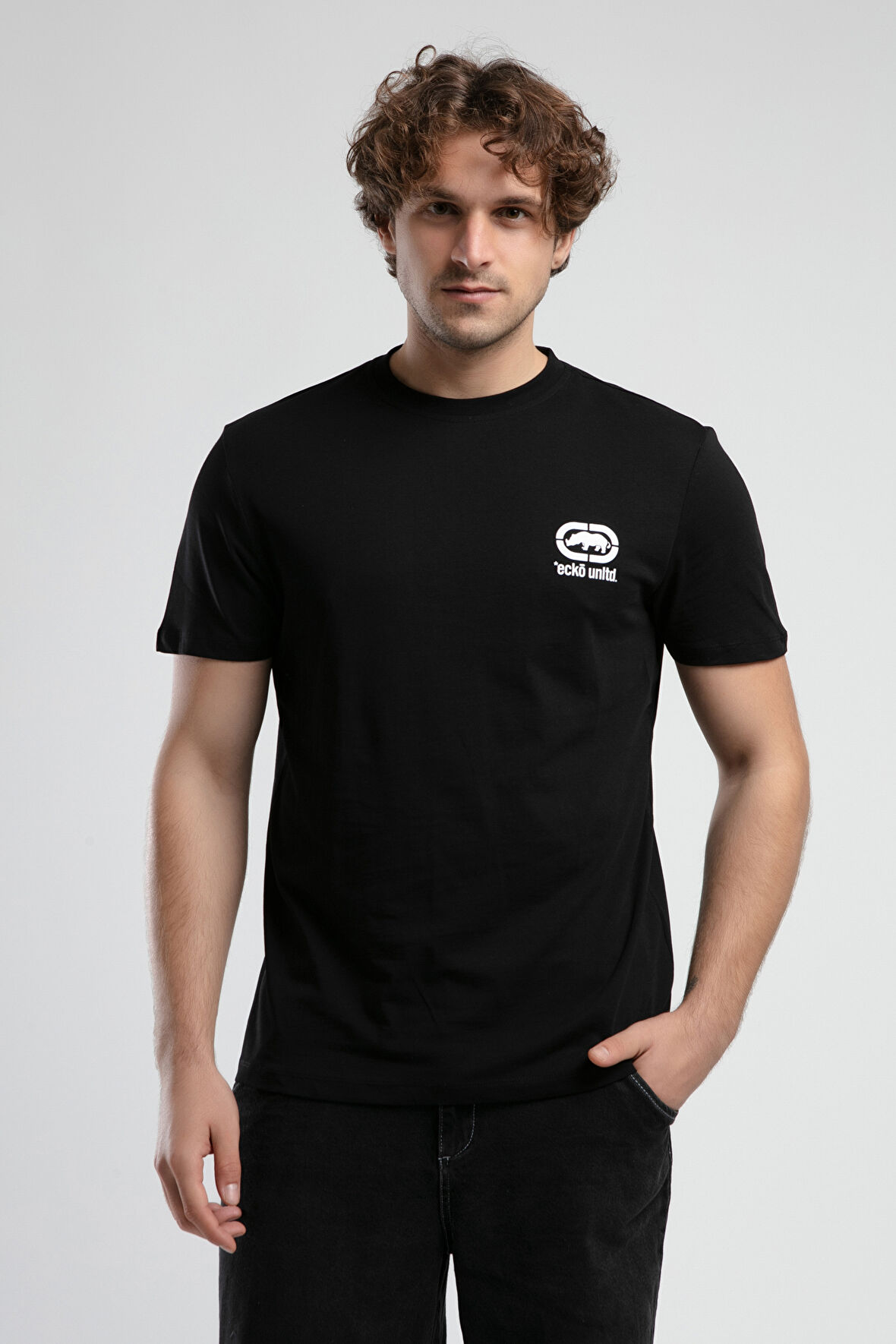CORINTH Siyah_B Bisiklet Yaka Baskılı Standard Fit Erkek Tshirt