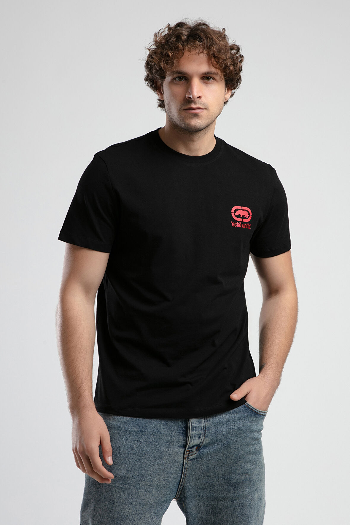 CORINTH Siyah_K Bisiklet Yaka Baskılı Standard Fit Erkek Tshirt