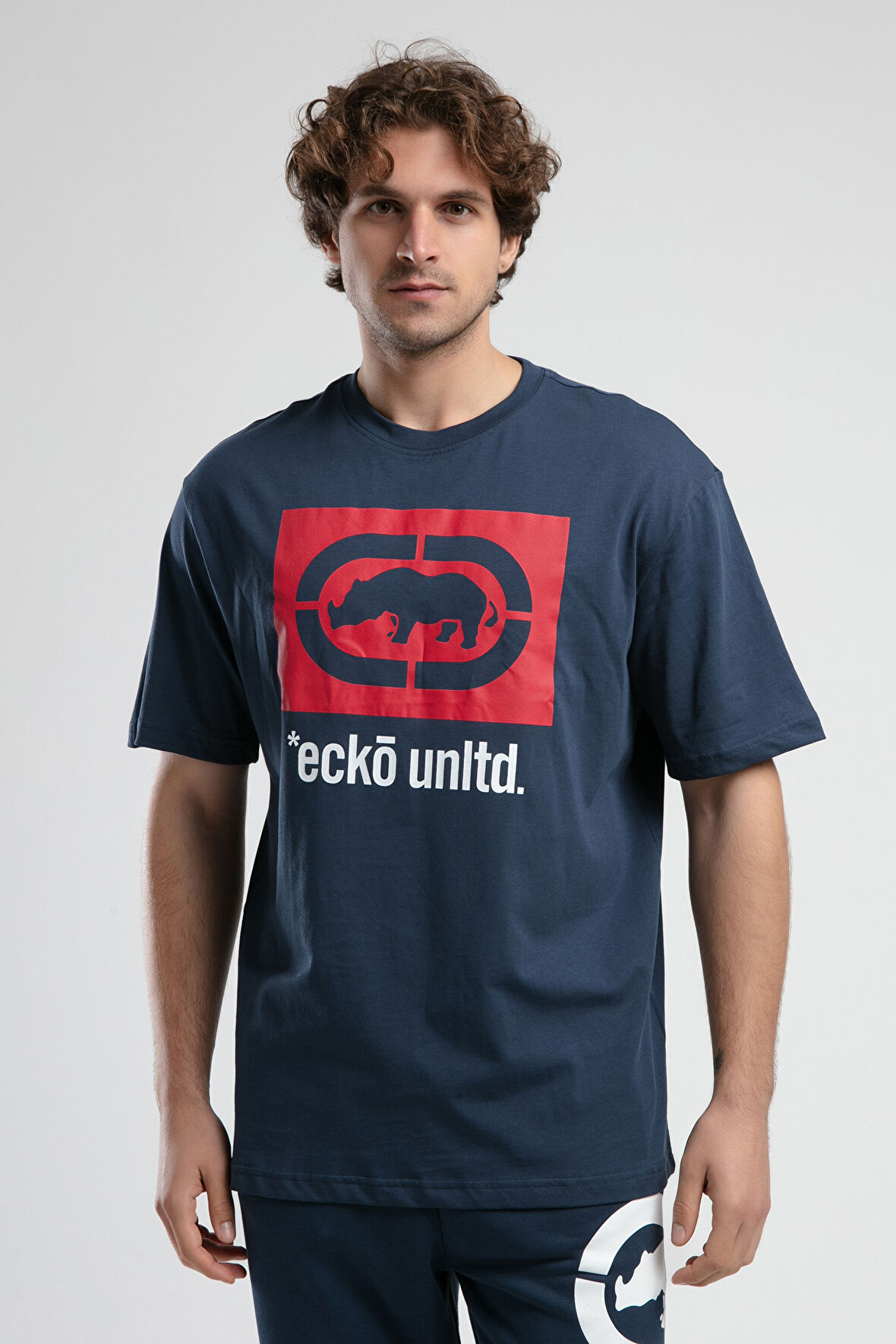 ITHACA Lacivert Bisiklet Yaka Nakışlı Oversize Erkek Tshirt