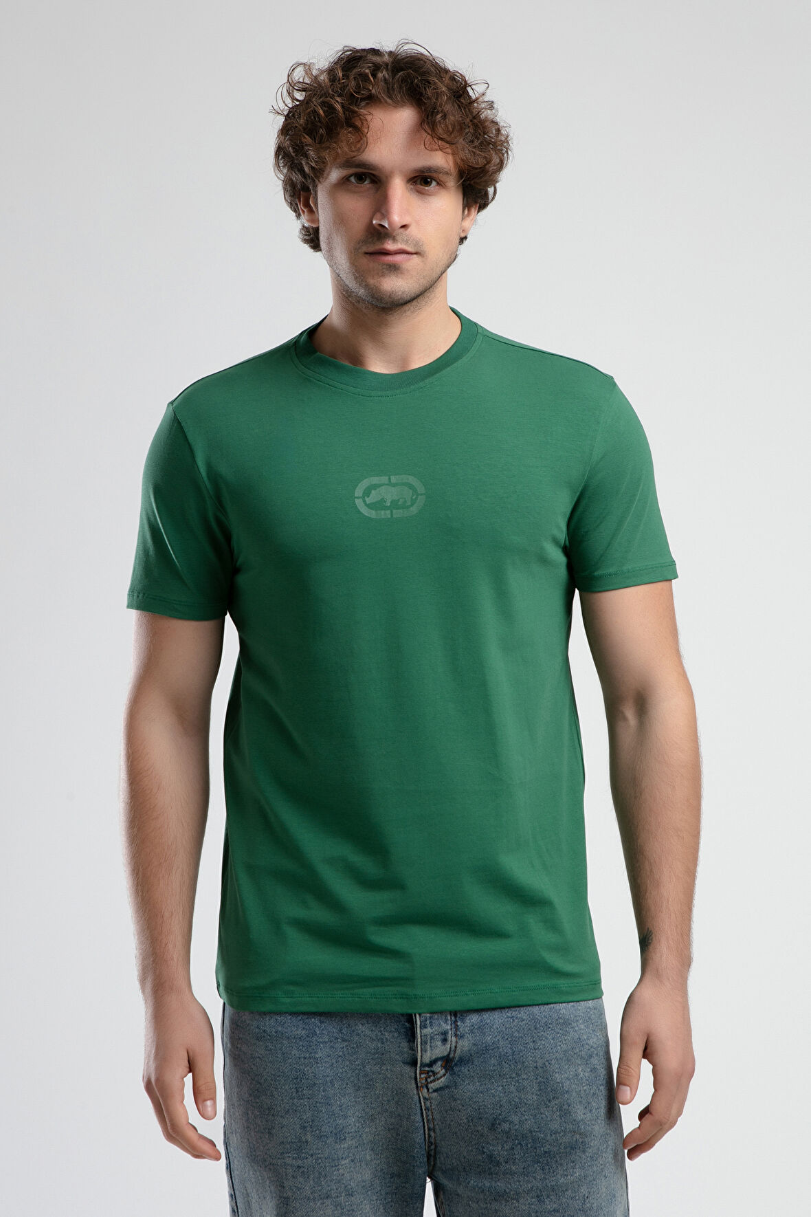 JOHNSON Yeşil Bisiklet Yaka Baskılı Standard Fit Erkek Tshirt
