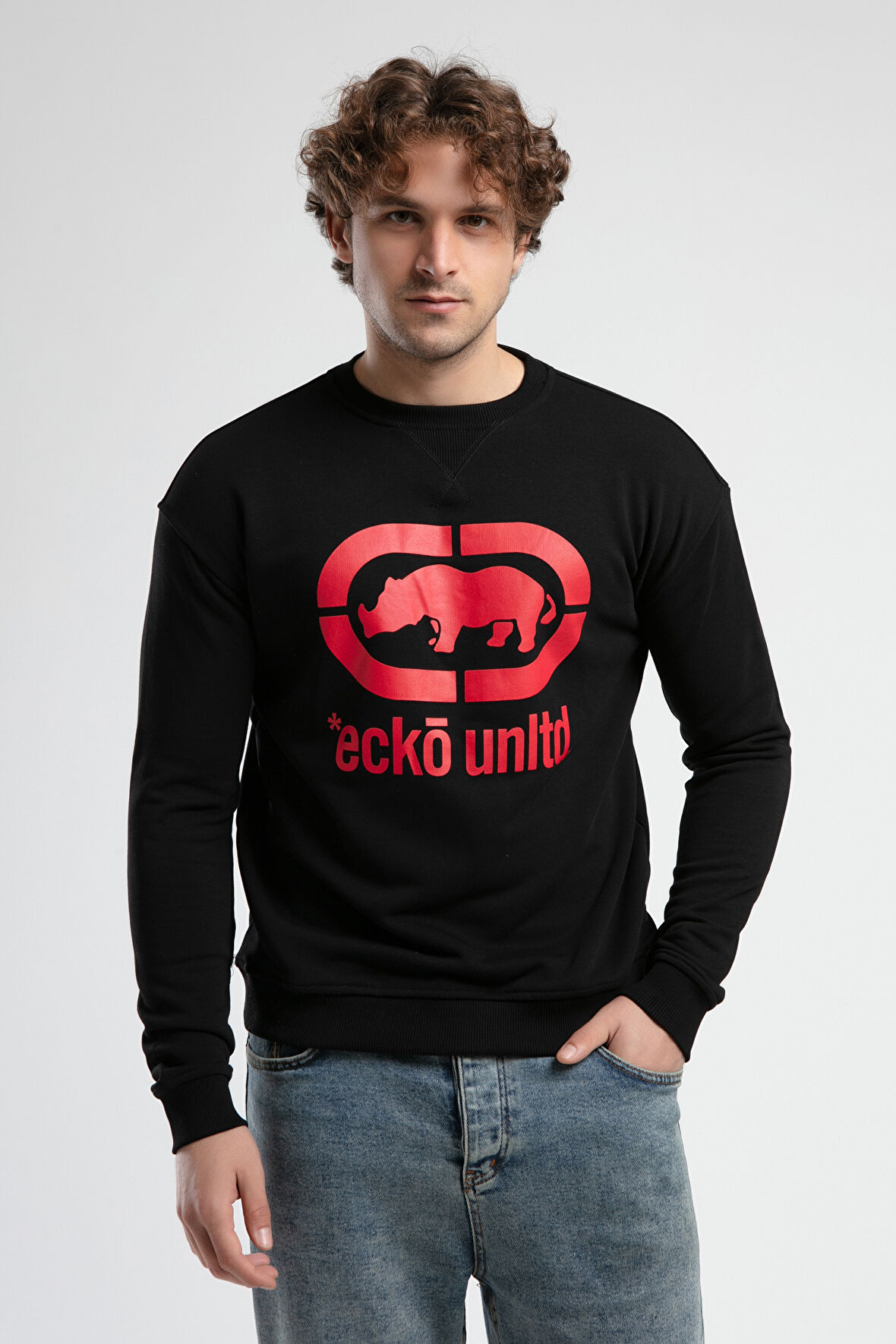 LIBERTY Siyah Bisiklet Yaka Baskılı Loose Fit Erkek Sweatshirt