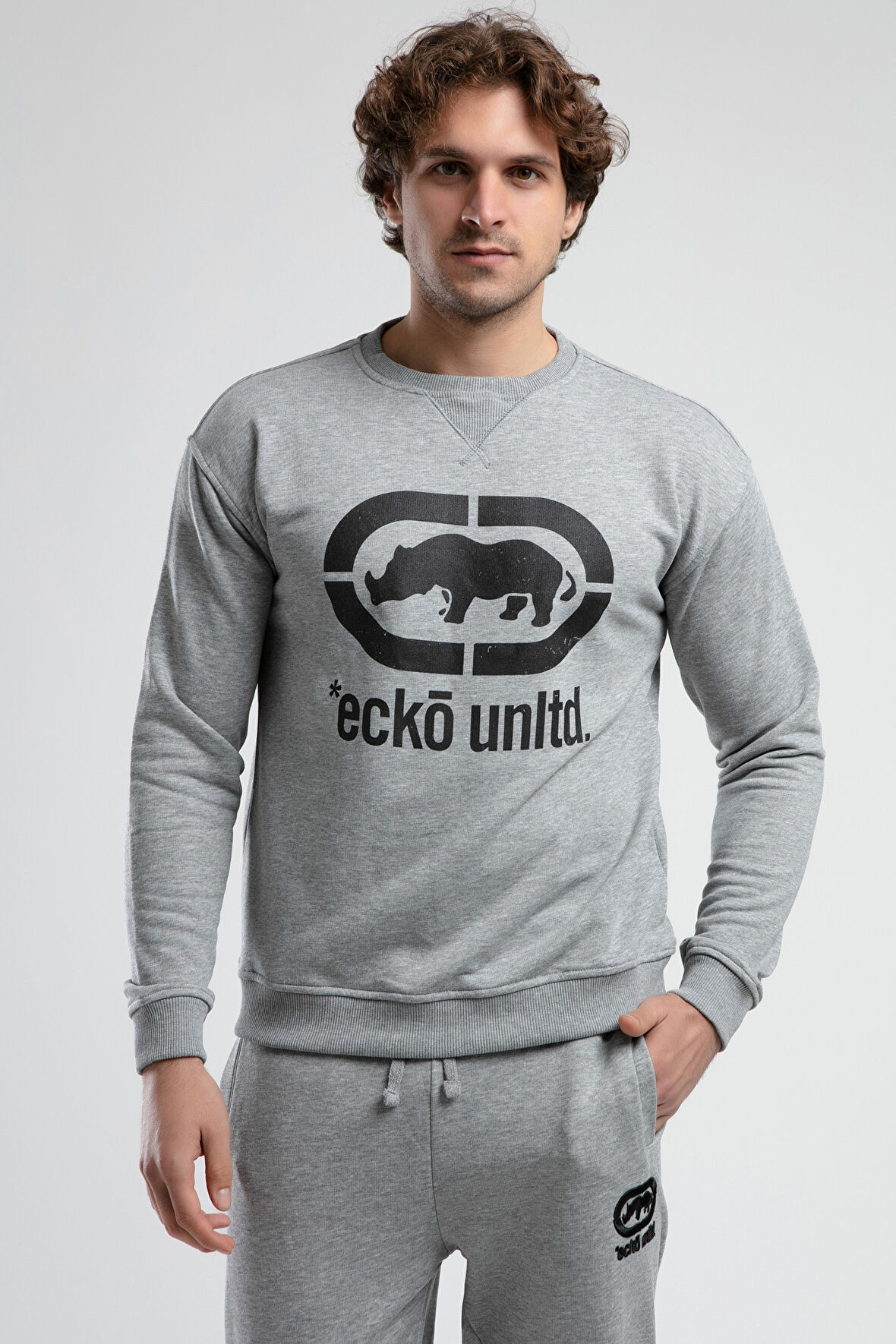 LIBERTY Gri Bisiklet Yaka Baskılı Loose Fit Erkek Sweatshirt