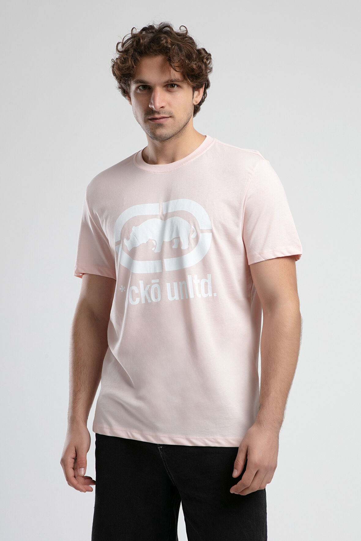 MARC Pembe Bisiklet Yaka Baskılı Standard Fit Erkek Tshirt