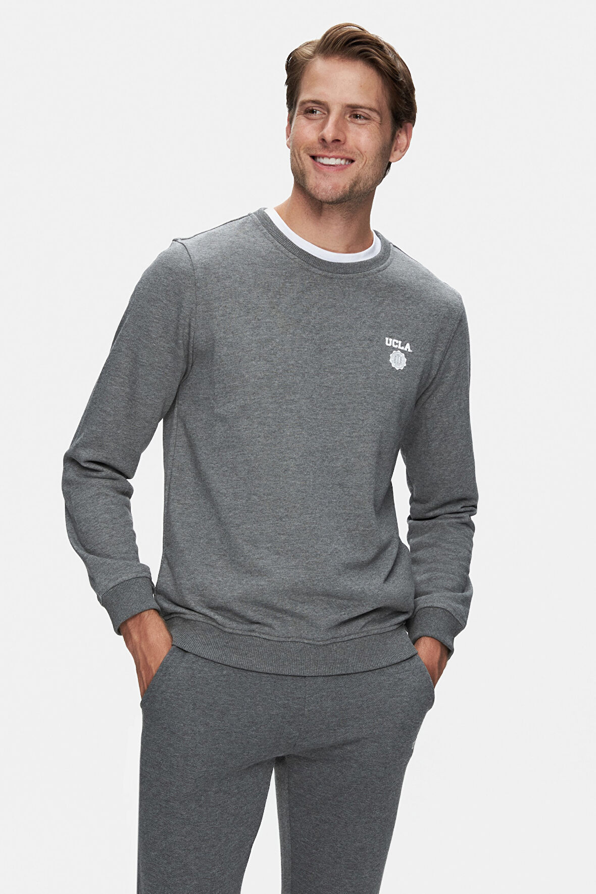 VALLEY Koyu Gri Bisiklet Yaka Baskılı Standard Fit Erkek Sweatshirt