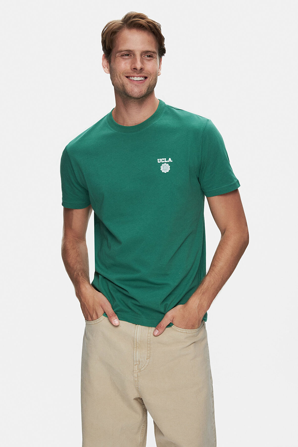 BASS Yeşil Bisiklet Yaka Baskılı Standard Fit Erkek Tshirt