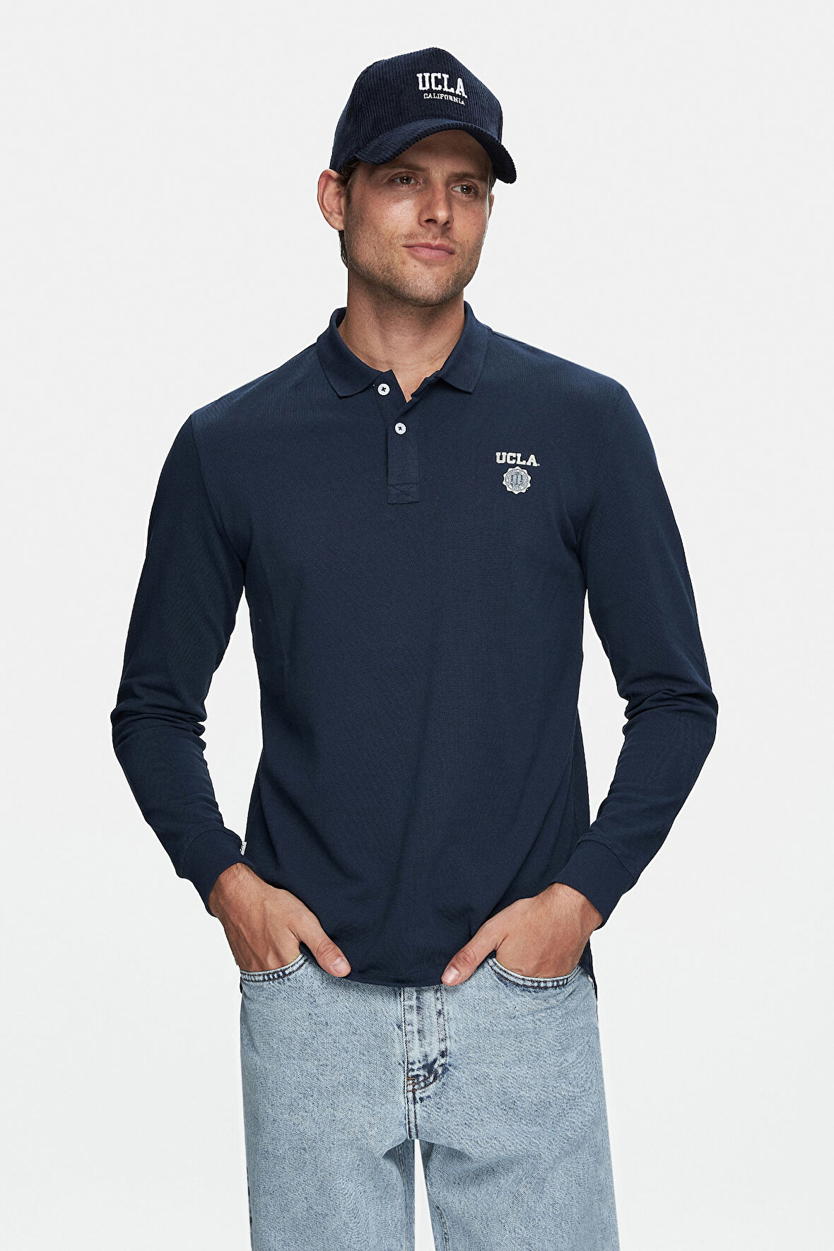 MAXWELL Lacivert Polo Yaka Baskılı Standard Fit Erkek Sweatshirt