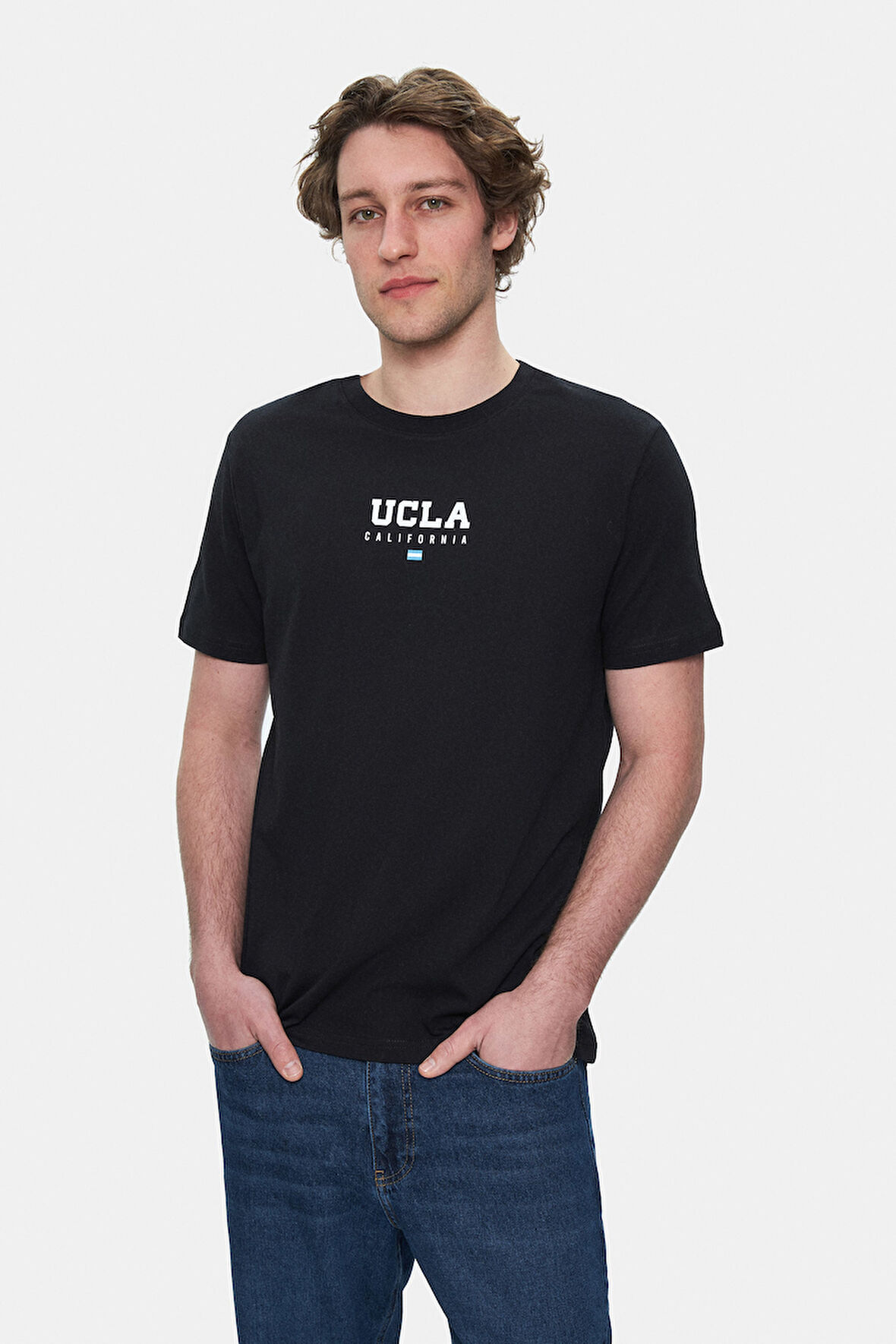 SHERMAN Siyah Bisiklet Yaka Baskılı Standard Fit Erkek Tshirt