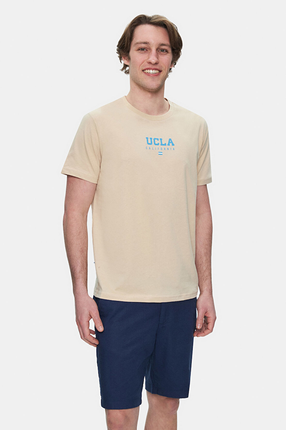 SHERMAN Sütlü Kahve Bisiklet Yaka Baskılı Standard Fit Erkek Tshirt